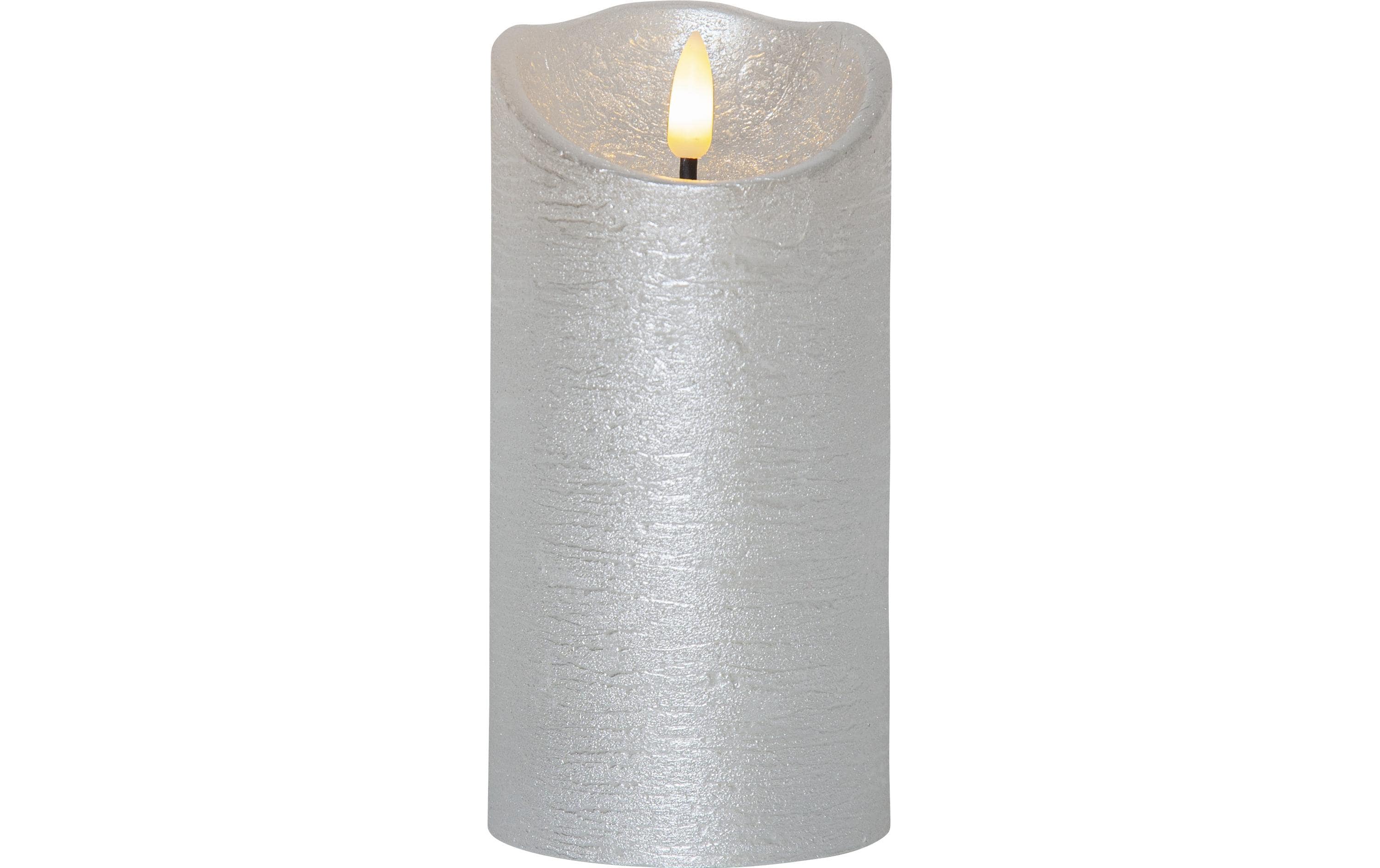 Star Trading LED-Kerze Flamme Rustic, Ø 7.5 x 15 cm, Silber – LED-Kerze mit Timer von Star Trading