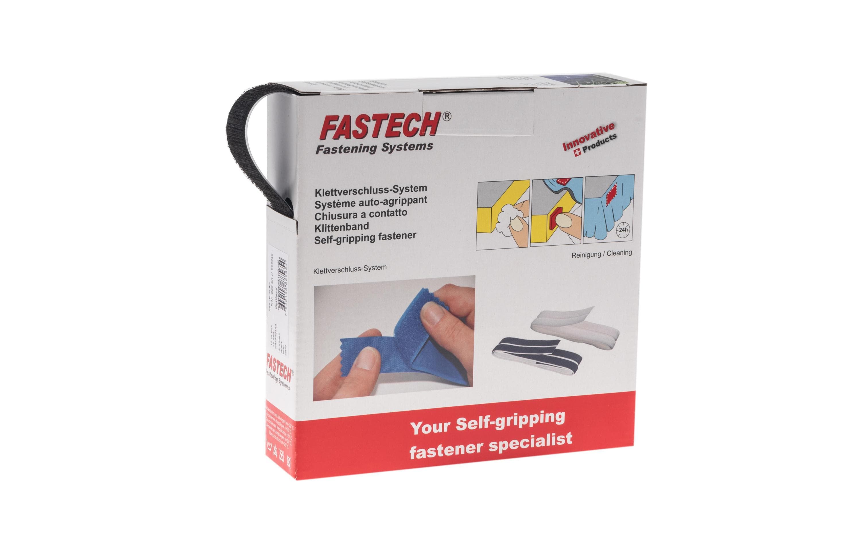 FASTECH Hakenseite Box 25 mm x 10 m selbstklebend, Schwarz – Klettband-Rolle von FASTECH