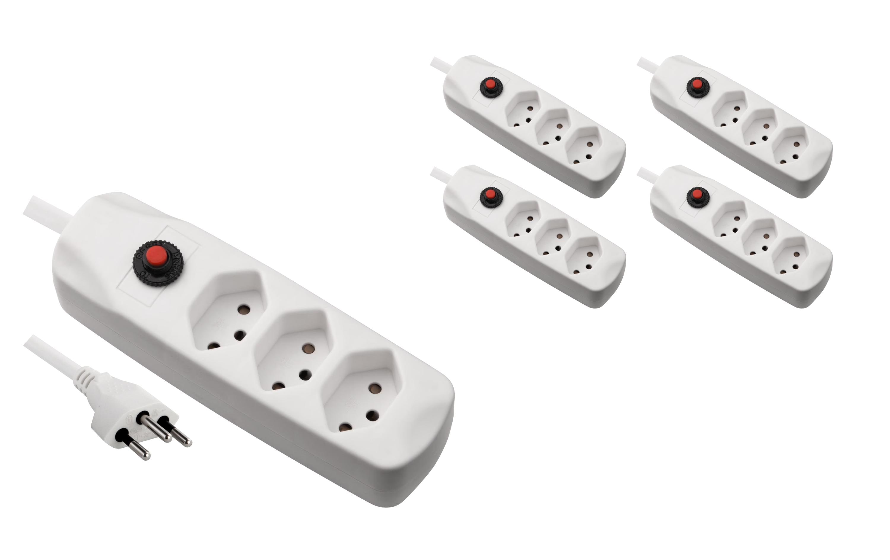 FURBER.power Steckdosenleiste mit Überlastschutz 3x T13, 5 Stück, Weiss – Steckerleiste von FURBER.power