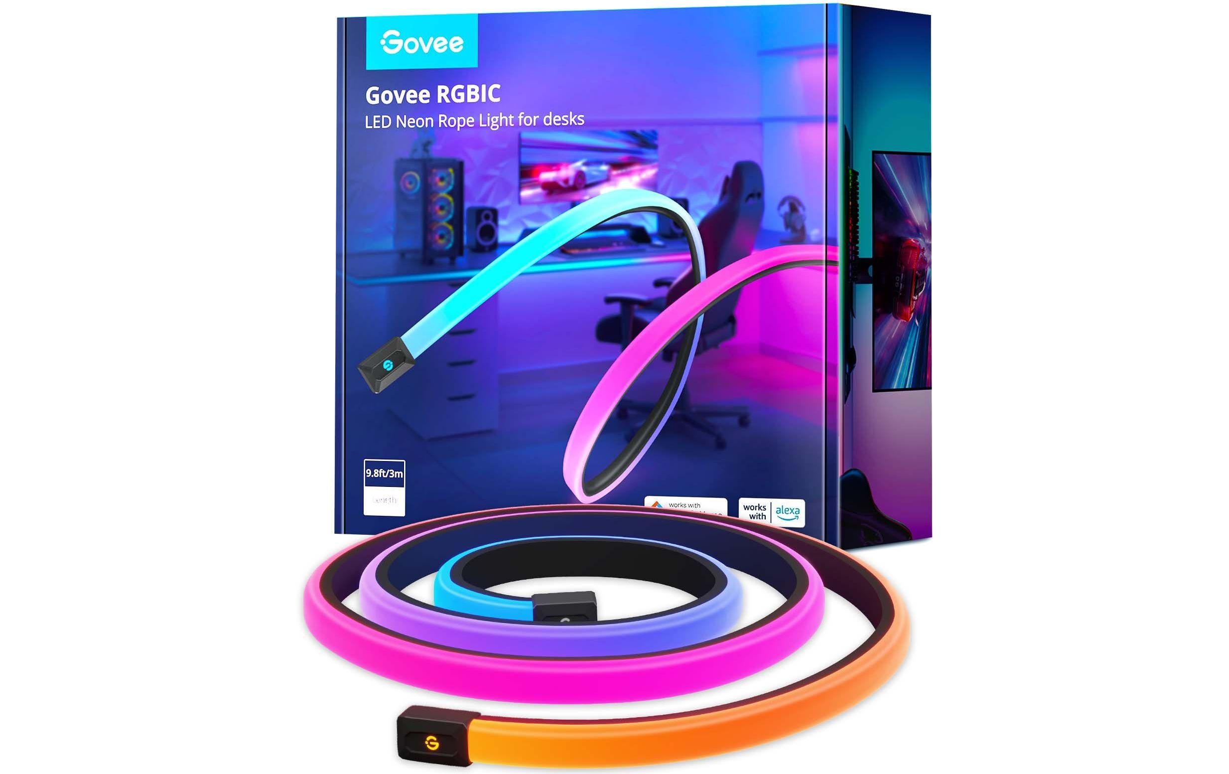 Govee LED Stripe Neon Gaming Table Light, 3 m, RGBIC, Wi-Fi + BT – Smarter LED-Streifen RGBIC mit Netzteil von Govee