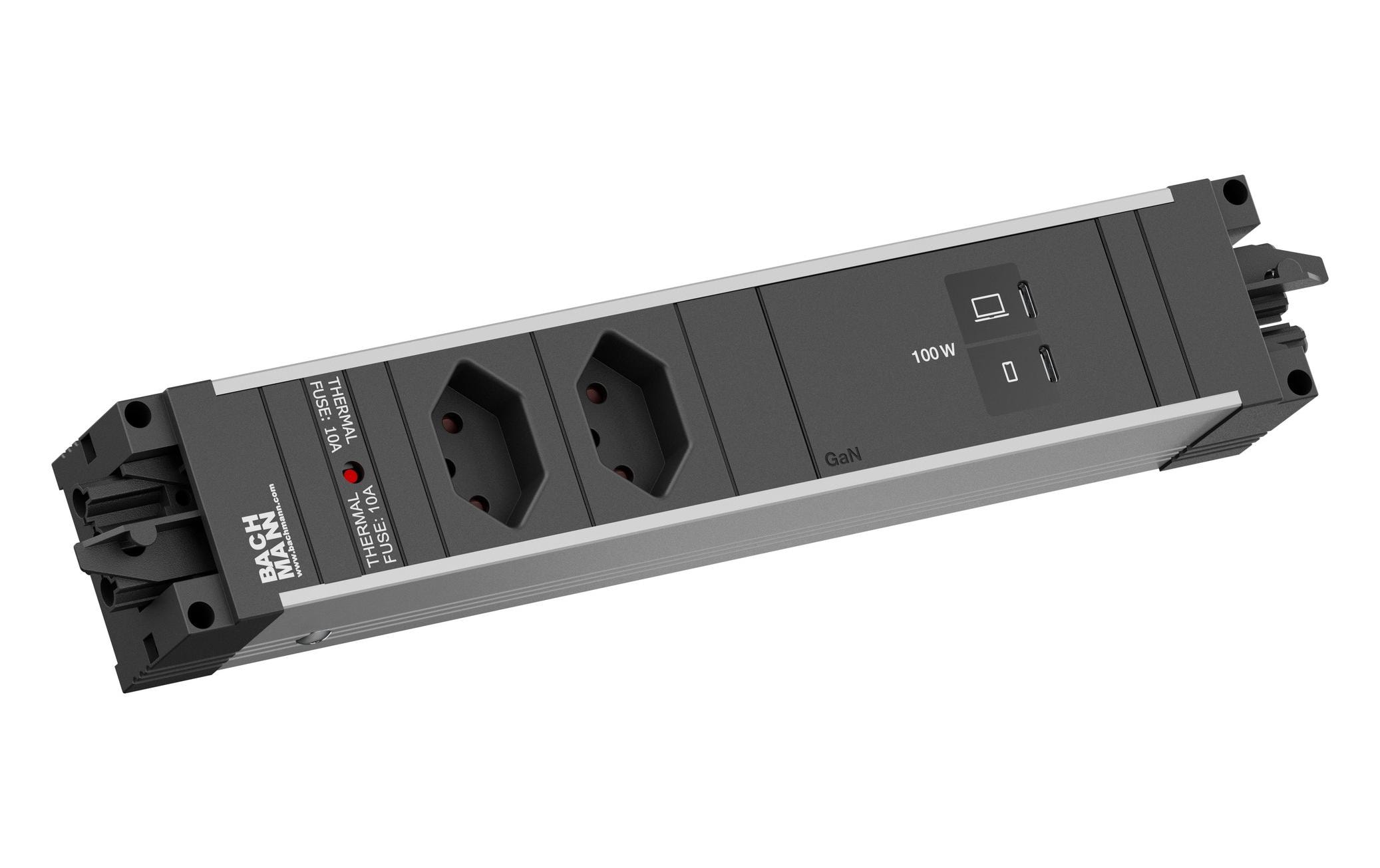 Bachmann Einbausteckerleiste STEP ALU 2xT13 90° 1xUSB C/C 100W – Einbausteckdose von Bachmann