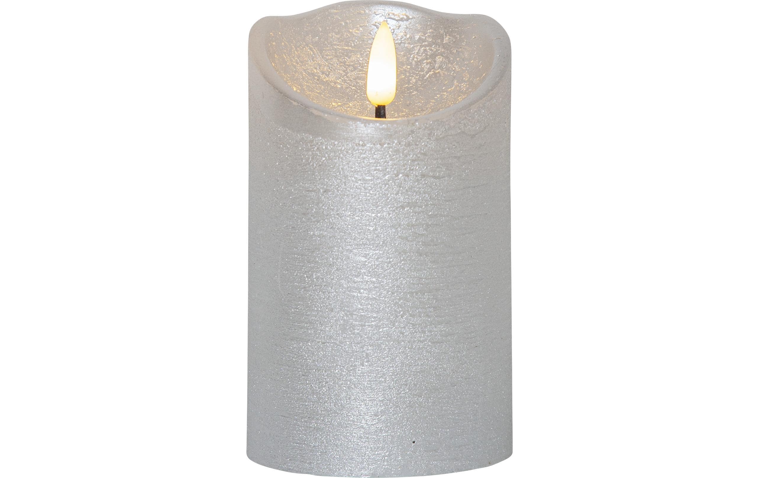 Star Trading LED-Kerze Flamme Rustic, Ø 7.5 x 12.5 cm, Silber – LED-Kerze mit Timer von Star Trading