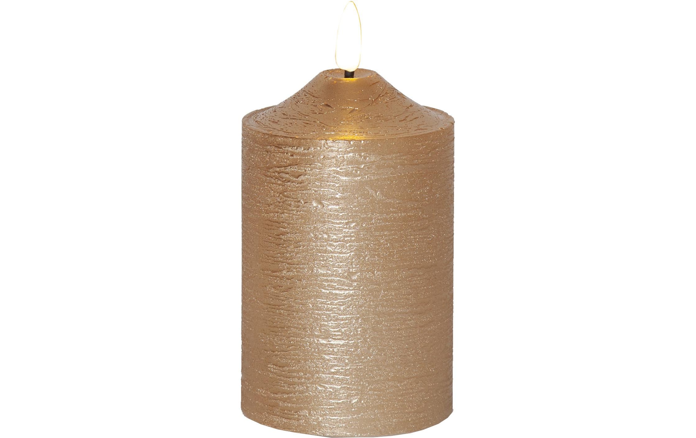 Star Trading LED-Kerze Pillar Flamme Ø 7.5 x 15 cm, Gold – LED-Kerze mit Timer von Star Trading