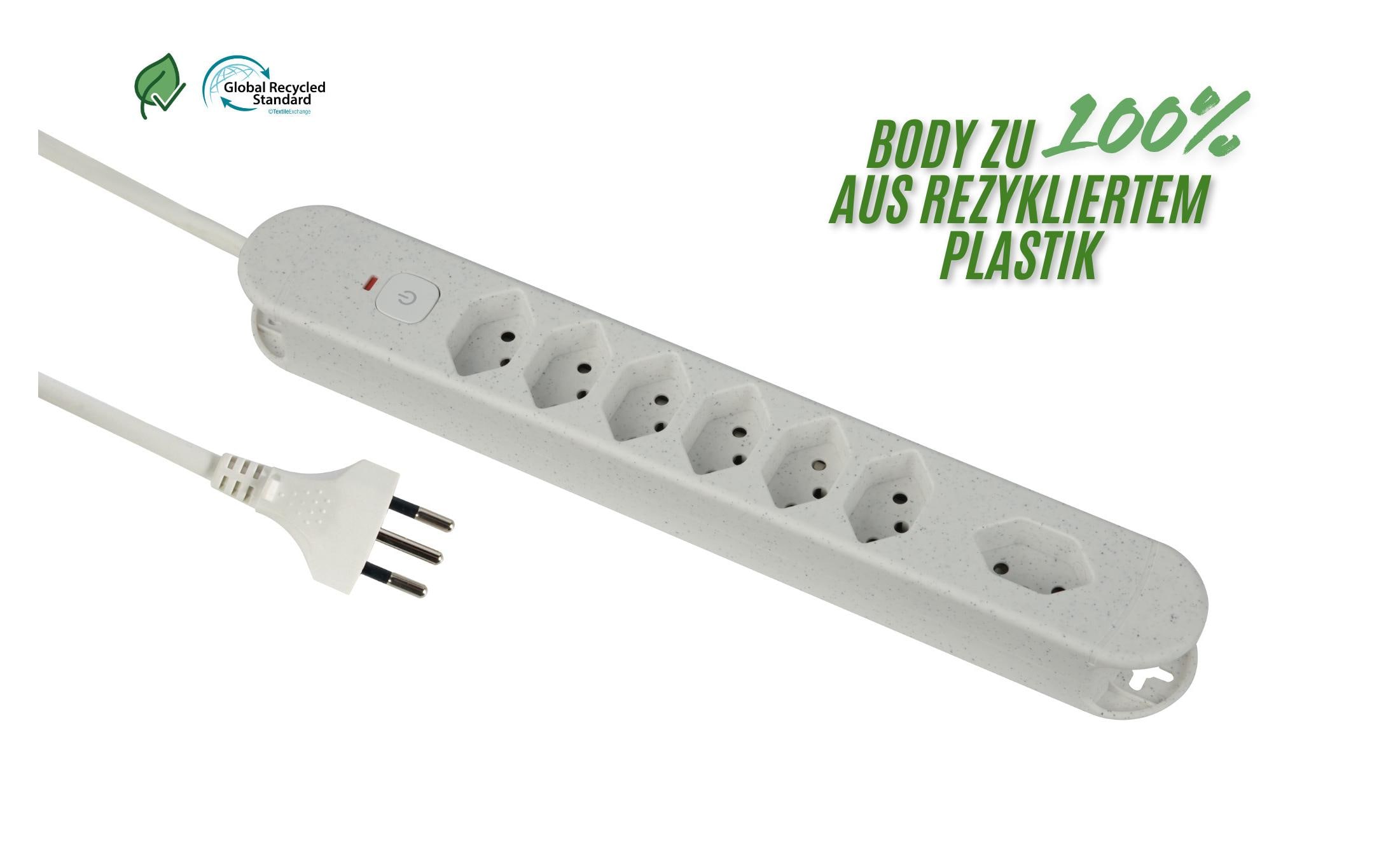 Schönenberger Steckdosenleiste Re:Life 7x T13., 1.8m Kabel, weiss – Steckerleiste von Schönenberger