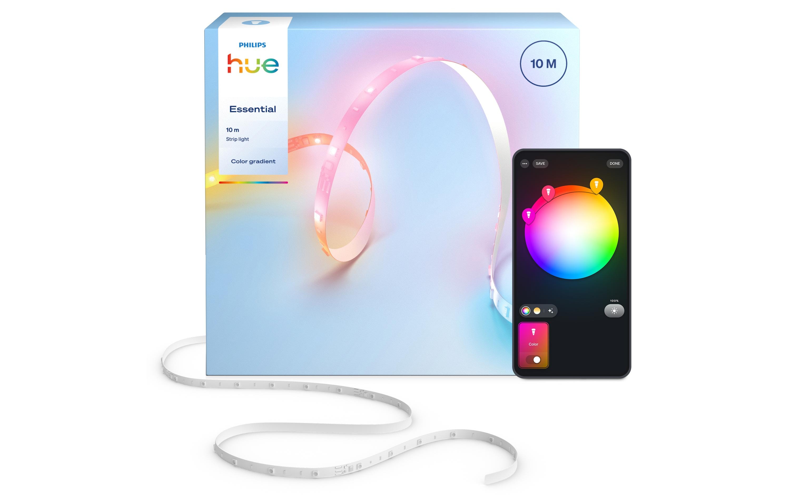 Philips Hue LED-Stripe Essential Gradient Mehrfarbig, 10 m – Smarter LED-Streifen mit Netzteil von Philips Hue