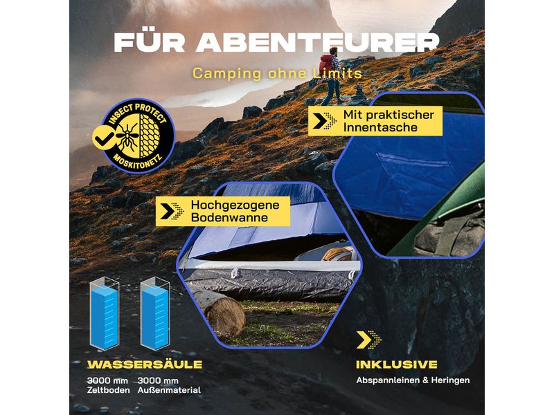 Where Tomorrow 3 Personen Kuppelzelt Blau