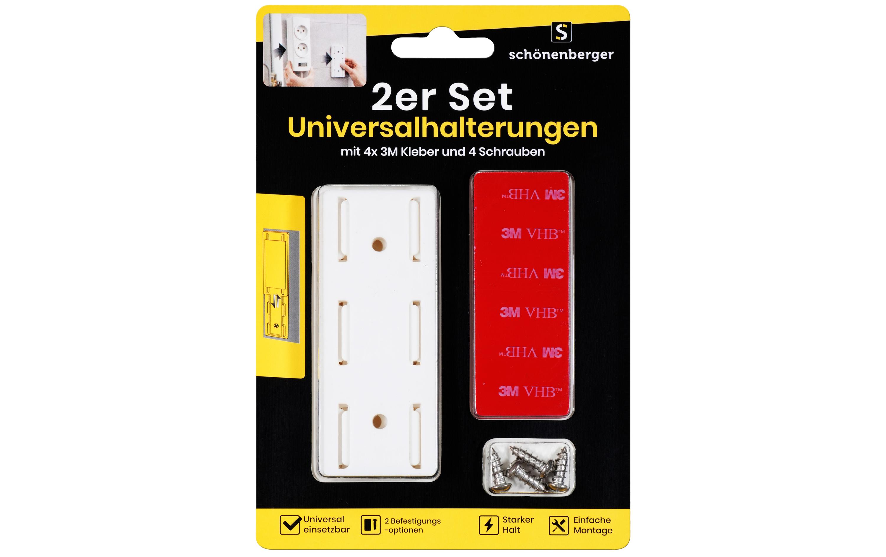 Schönenberger 2er Set Universalhalterung mit 4x 3M Kleber und 4 Schrauben – Halterung für Steckerleisten von Schönenberger