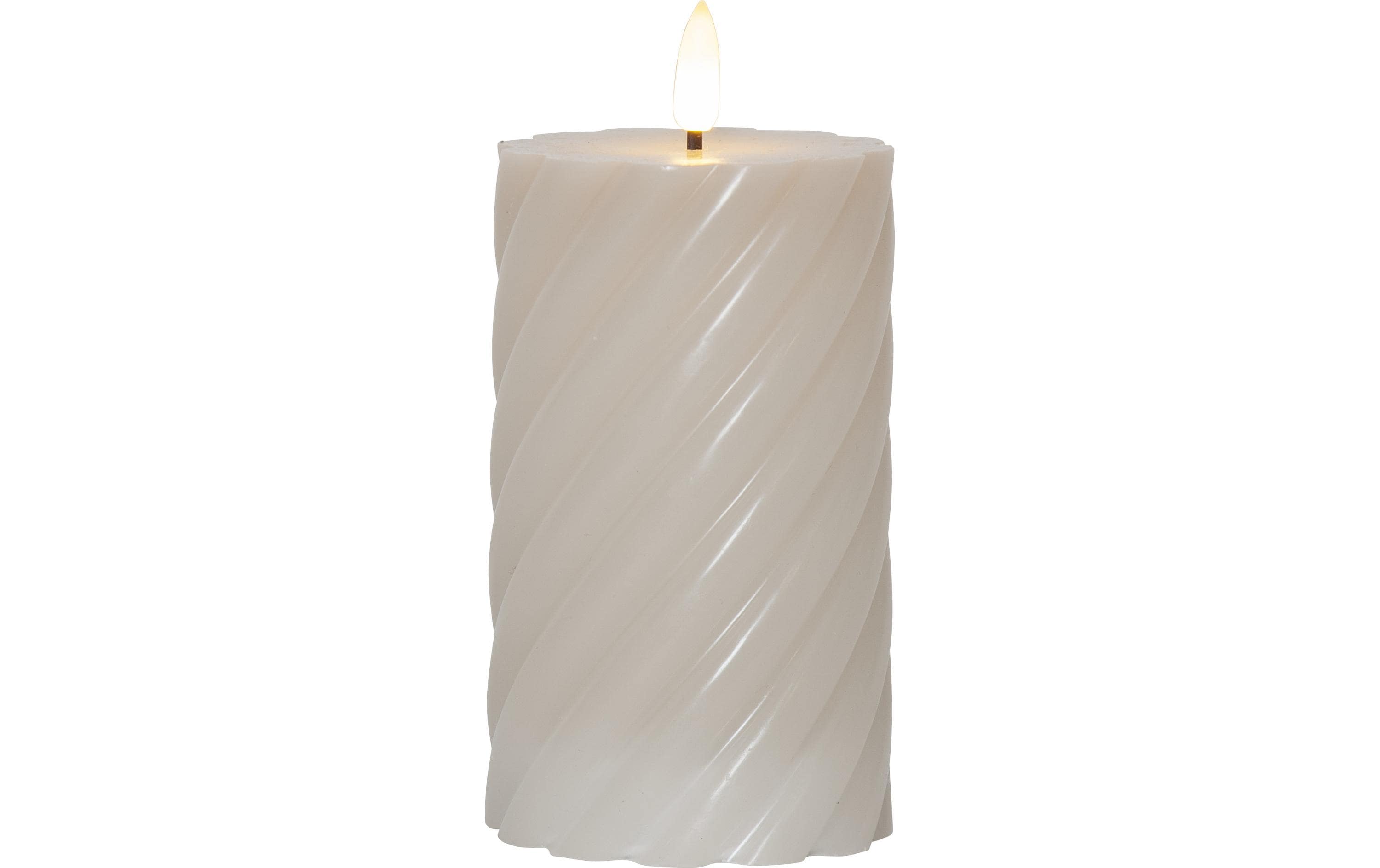 Star Trading LED-Kerze Pillar Flamme Swirl, Ø 7.5 x 15 cm, Beige – LED-Kerze mit Timer von Star Trading