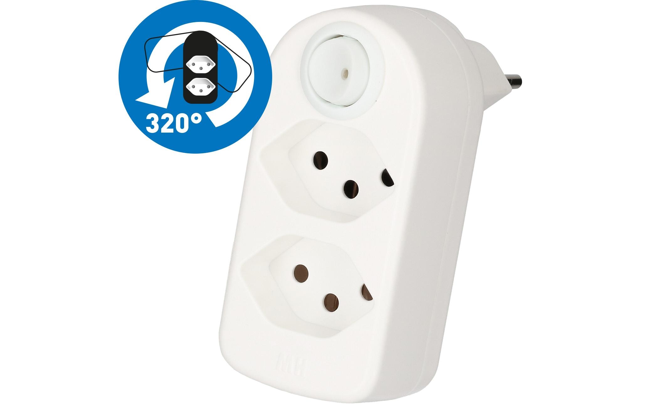 Max Hauri Mehrfachstecker ADAPT 2x Typ 13 weiss drehbar Schalter