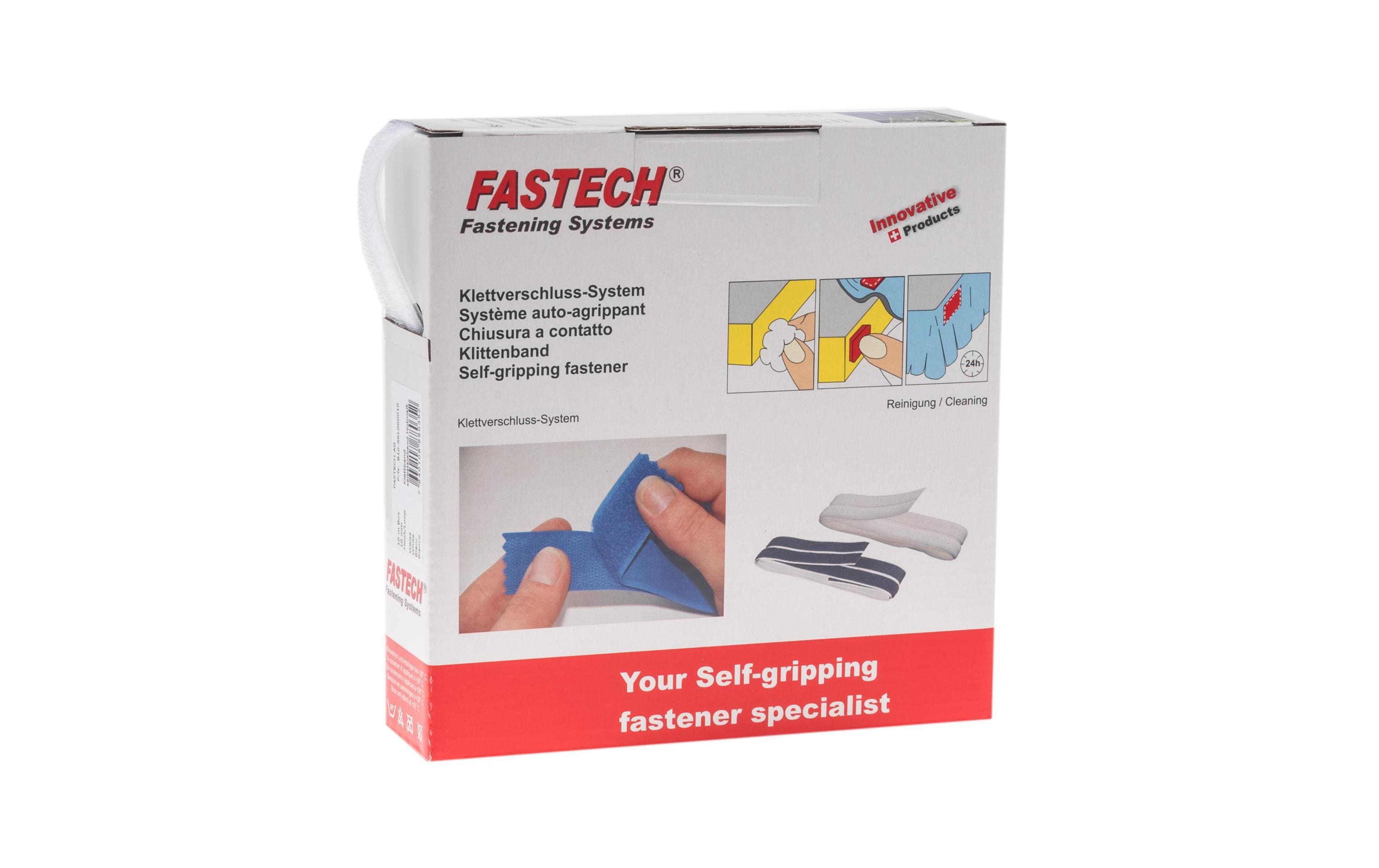 FASTECH Klettband-Box 10 mm x 10 m selbstklebend, Weiss – Klettband-Rolle von FASTECH