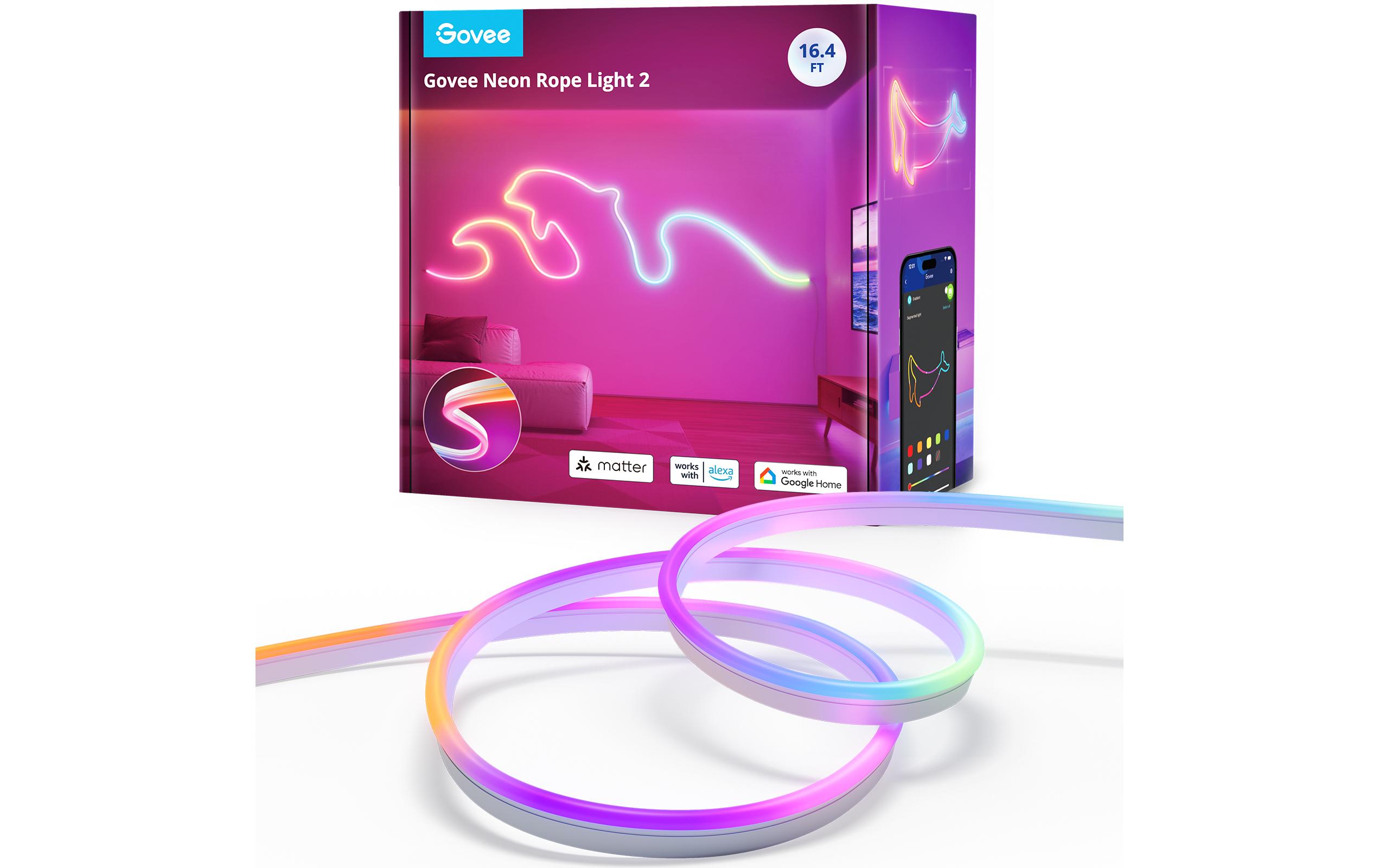 Govee LED Stripe Neon, Weiss, 5 m, RGBIC, Matter – Smarter LED-Streifen RGBIC mit Netzteil von Govee