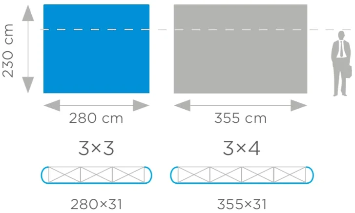 Maßzeichnung Wand Magnetic Pop Up Standard - 3x3, gerade, im Koffer