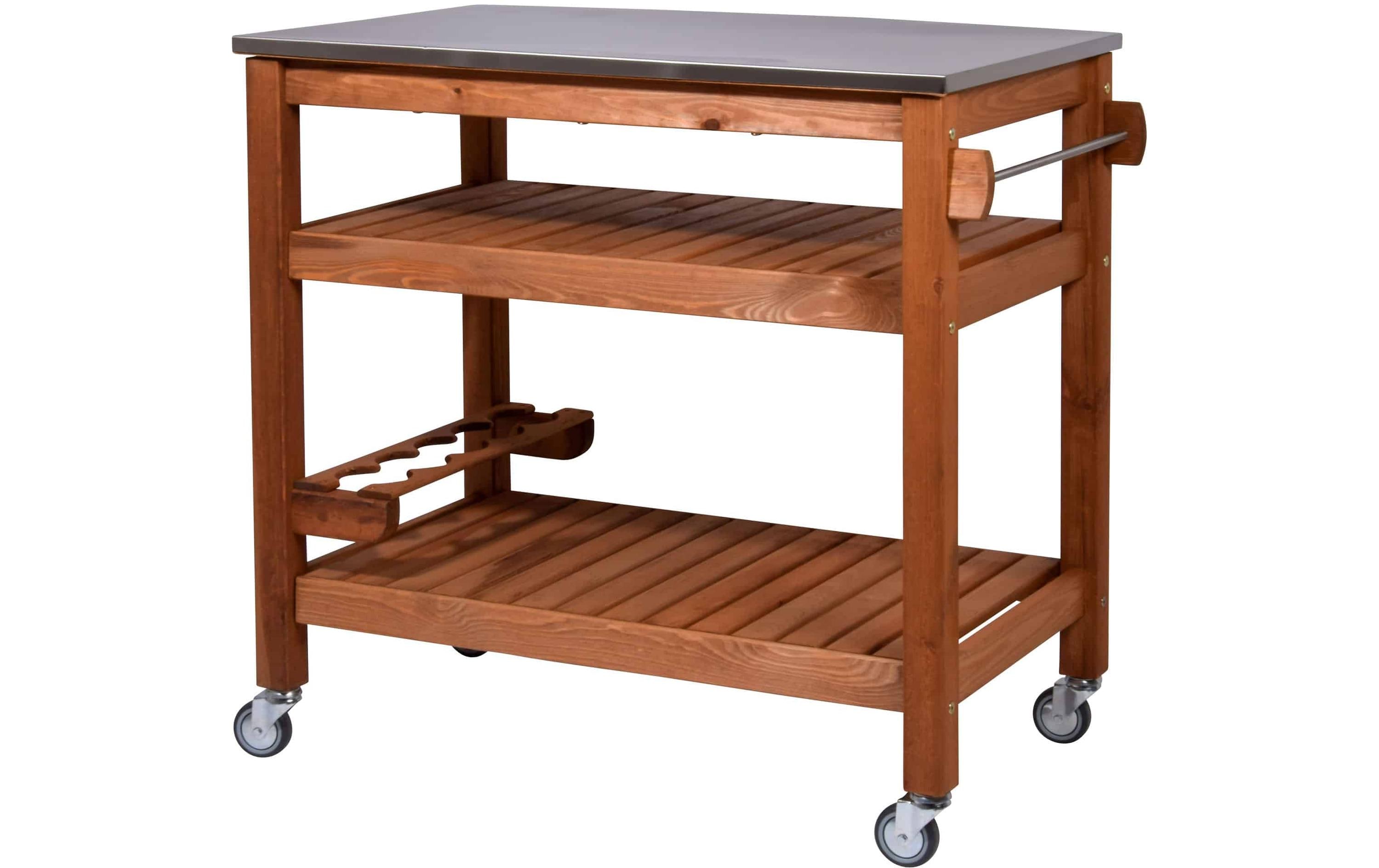 Beistellwagen aus Holz mit Edelstahlplatte