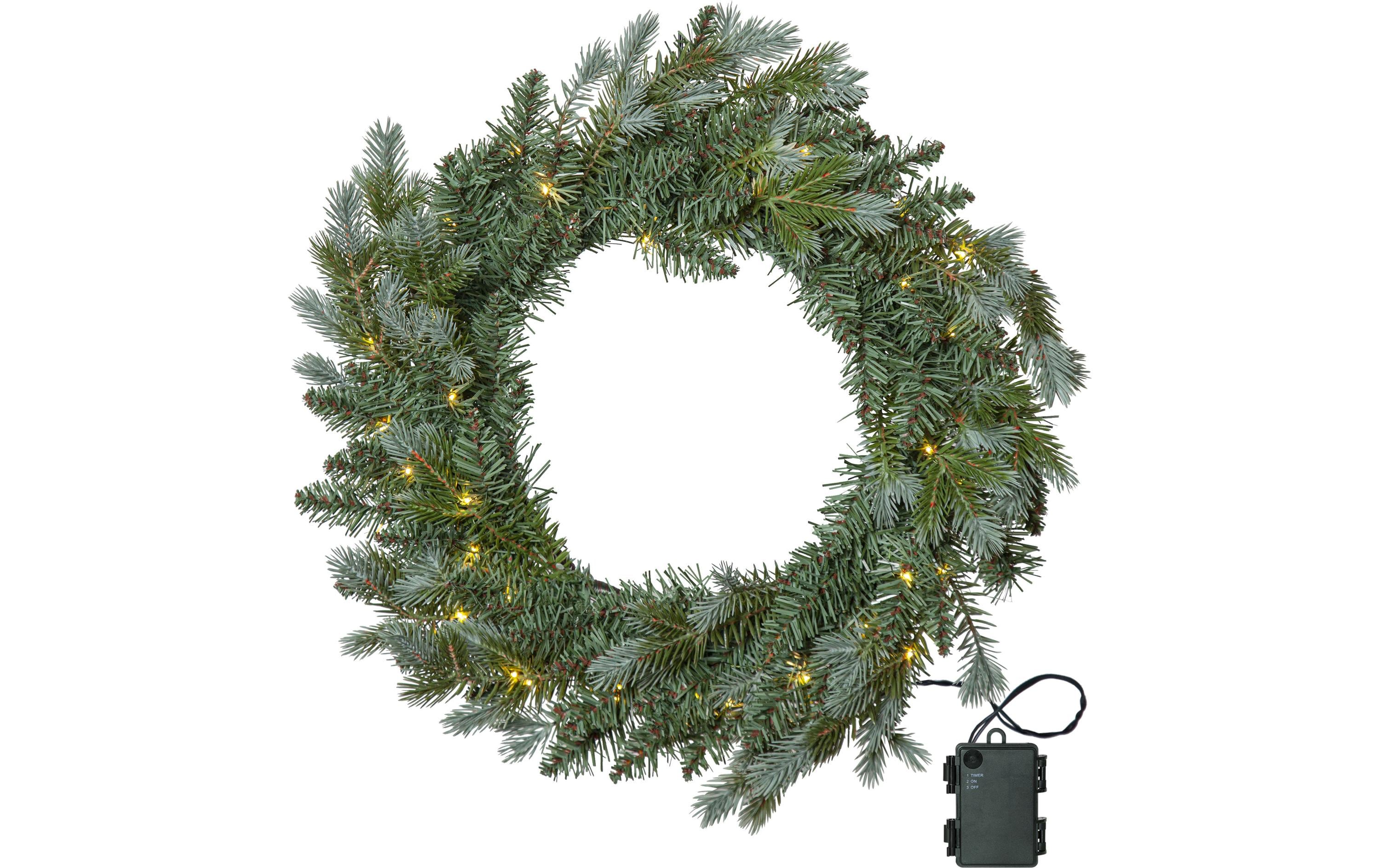 Star Trading LED-Weihnachtskranz Greyland, Ø 55 cm, Grün – LED-Kranz batteriebetrieben mit Timer von Star Trading