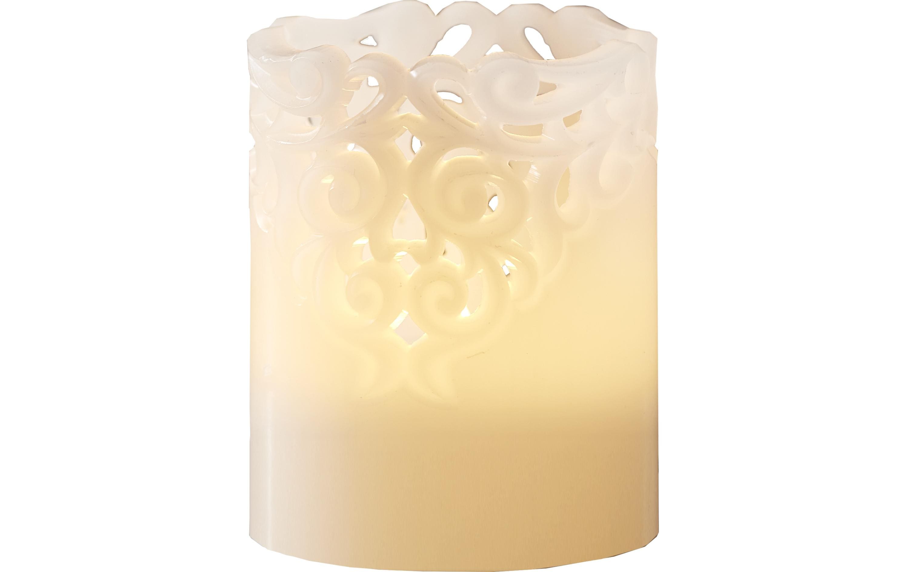 Star Trading LED-Kerze Pillar Clary Ø 8 x 10 cm, Weiss – LED-Kerze mit Timer von Star Trading