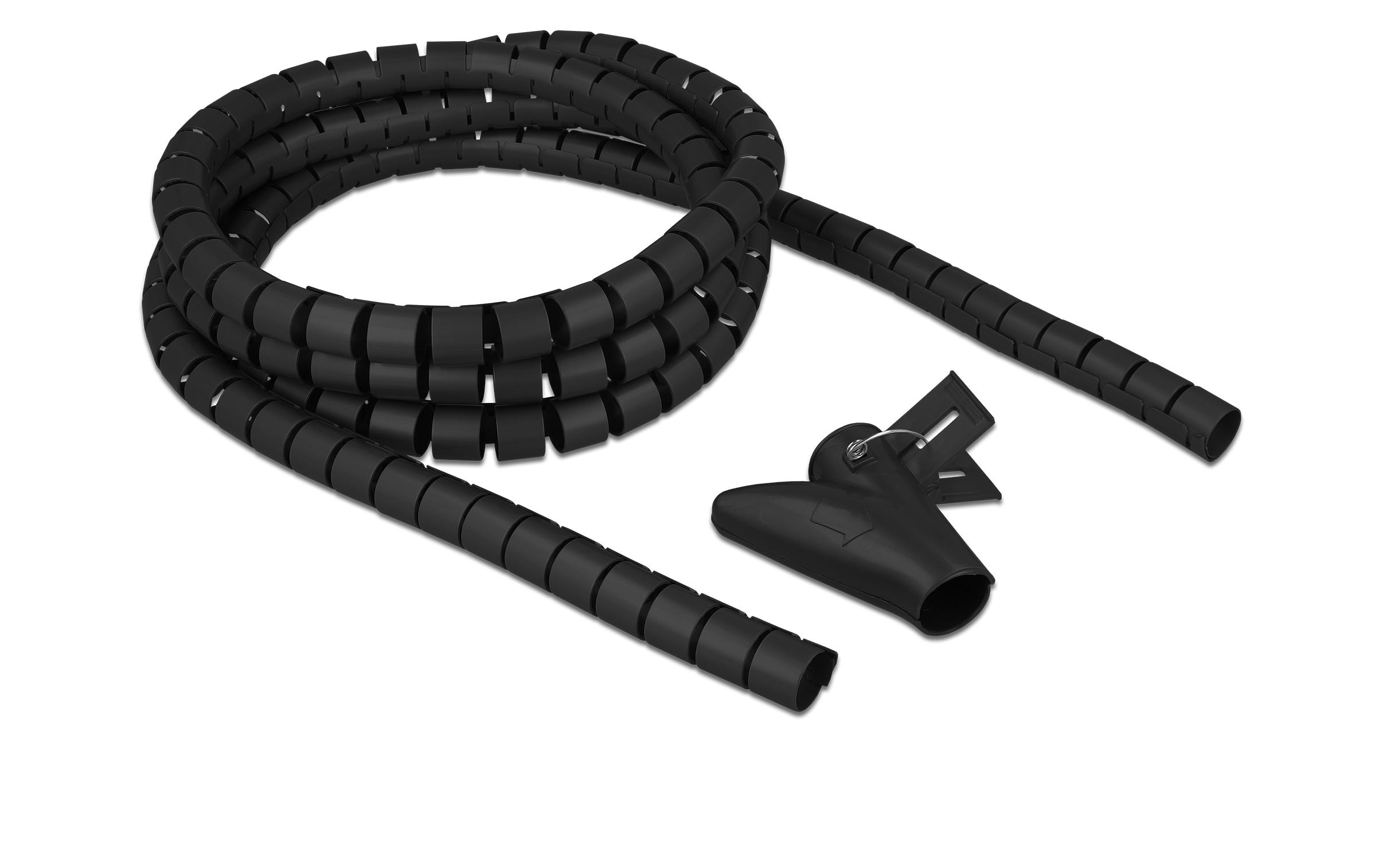 Delock Spiroschlauch mit Einziehwerkzeug, 2.5 m x 20 mm Schwarz – Spiralschlauch von Delock