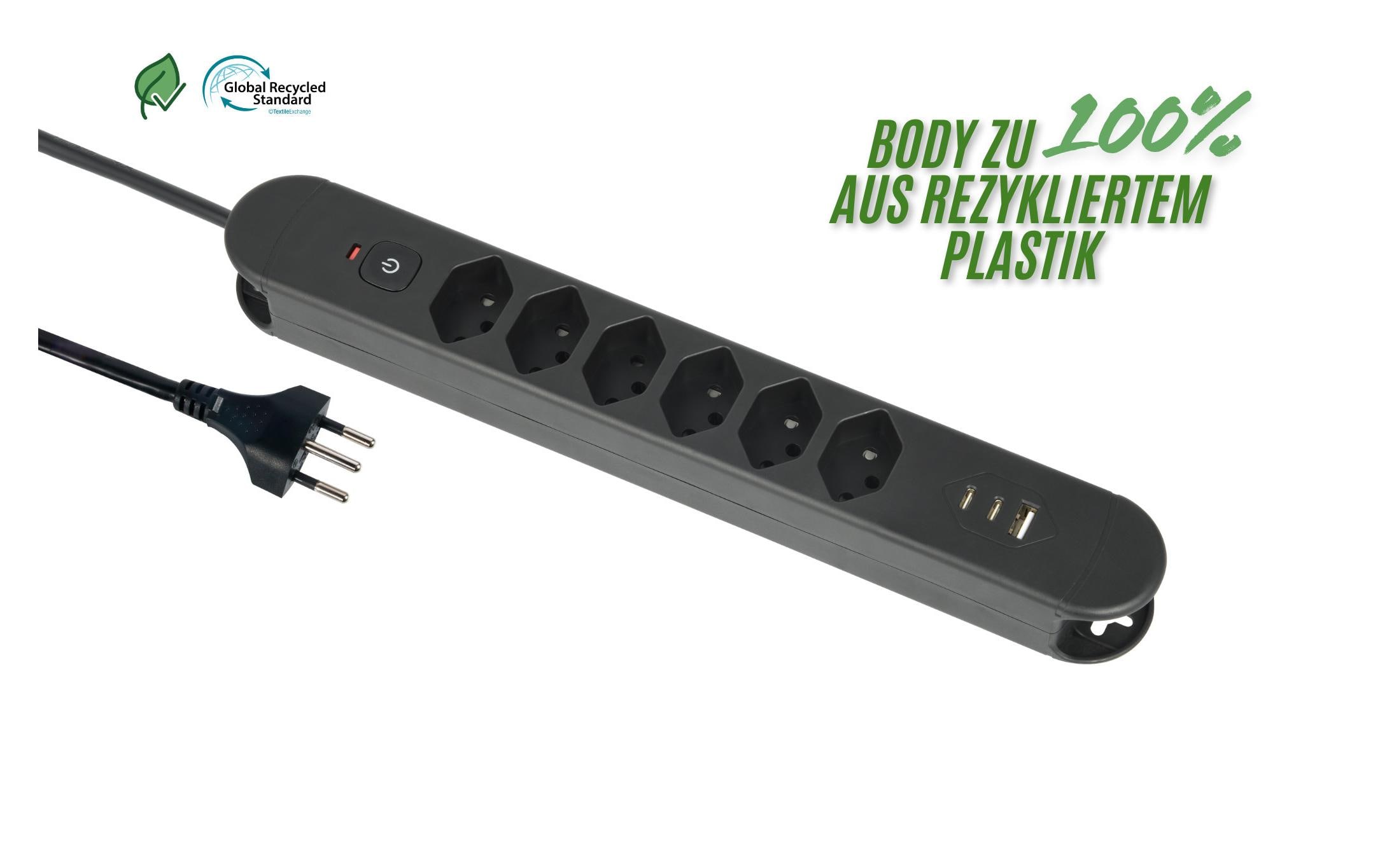 Schönenberger Steckdosenleiste Re:Life USB 6x T13. 2x USB-C + 1x USB-A – Steckerleiste von Schönenberger