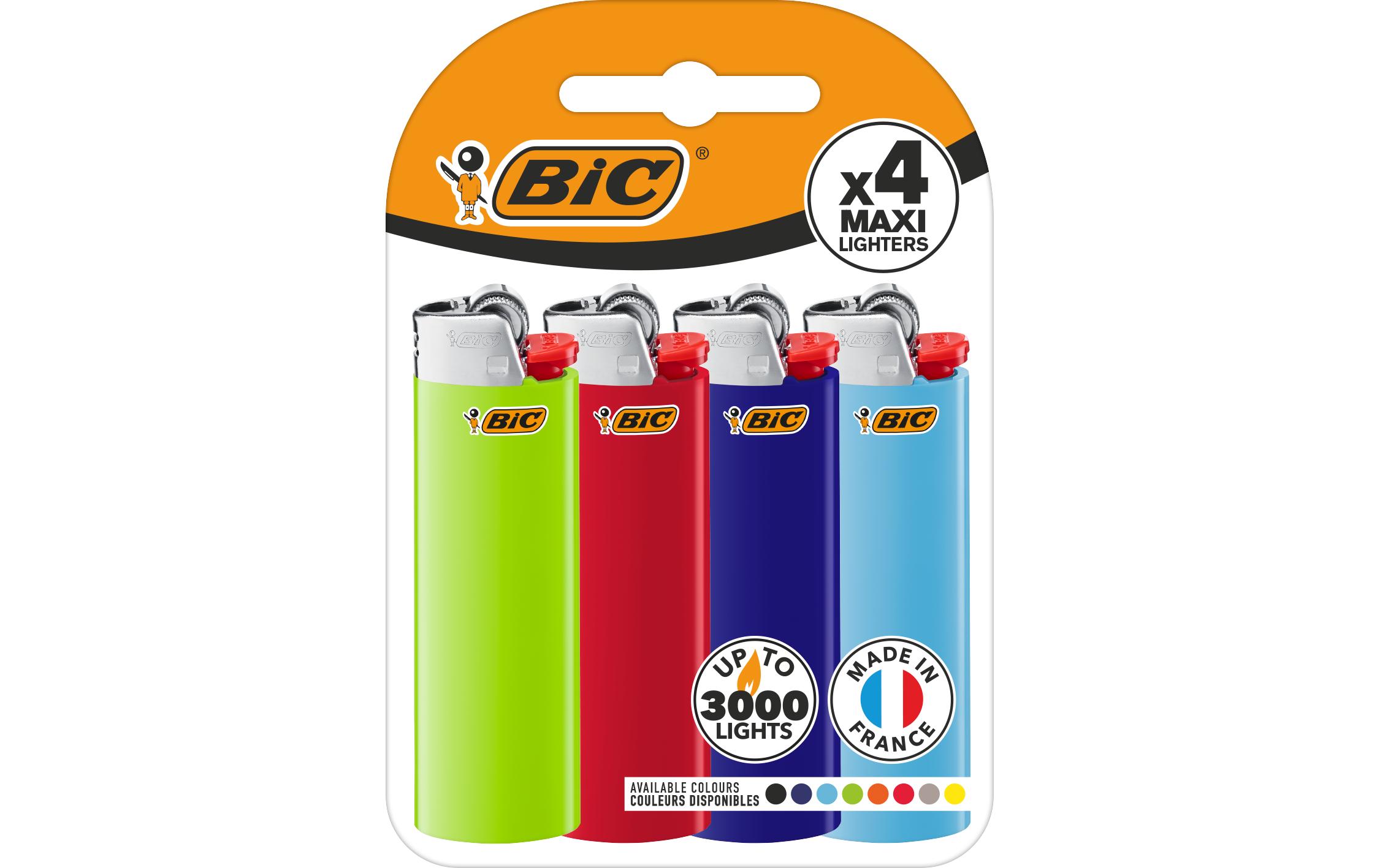 BIC Taschenfeuerzeug Maxi J26 4 Stück Assortiert