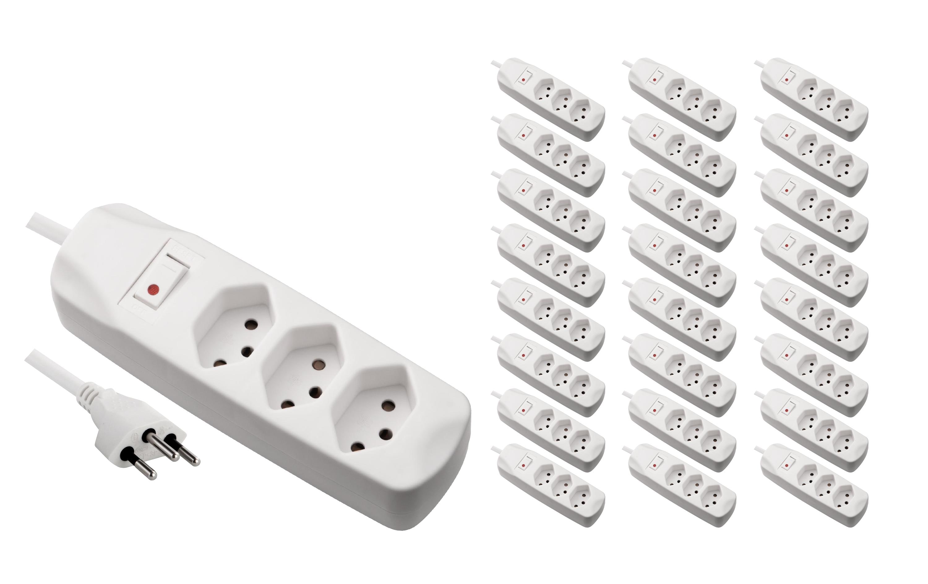 FURBER.power Steckdosenleiste 3x T13 mit Schalter, 25 Stück, Weiss – Steckerleiste von FURBER.power