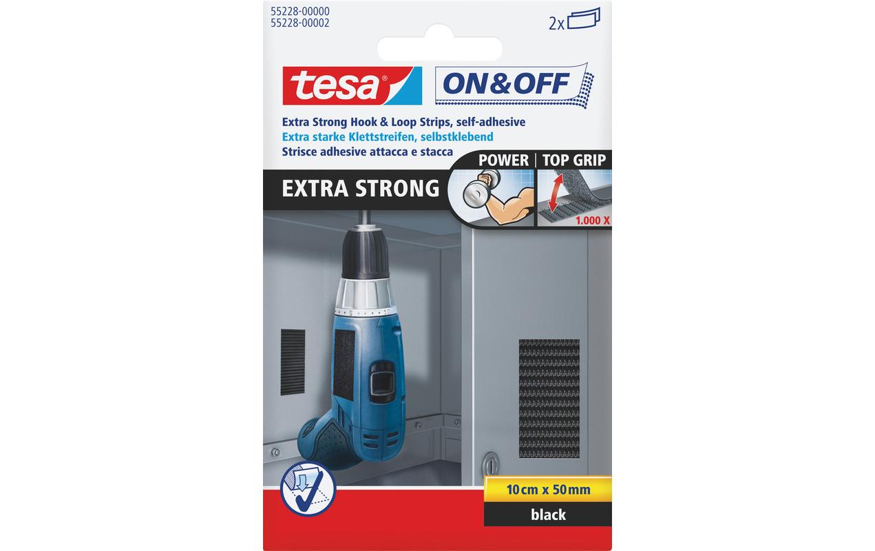 tesa Klettband On&Off Extra Strong Schwarz – Klettband von tesa