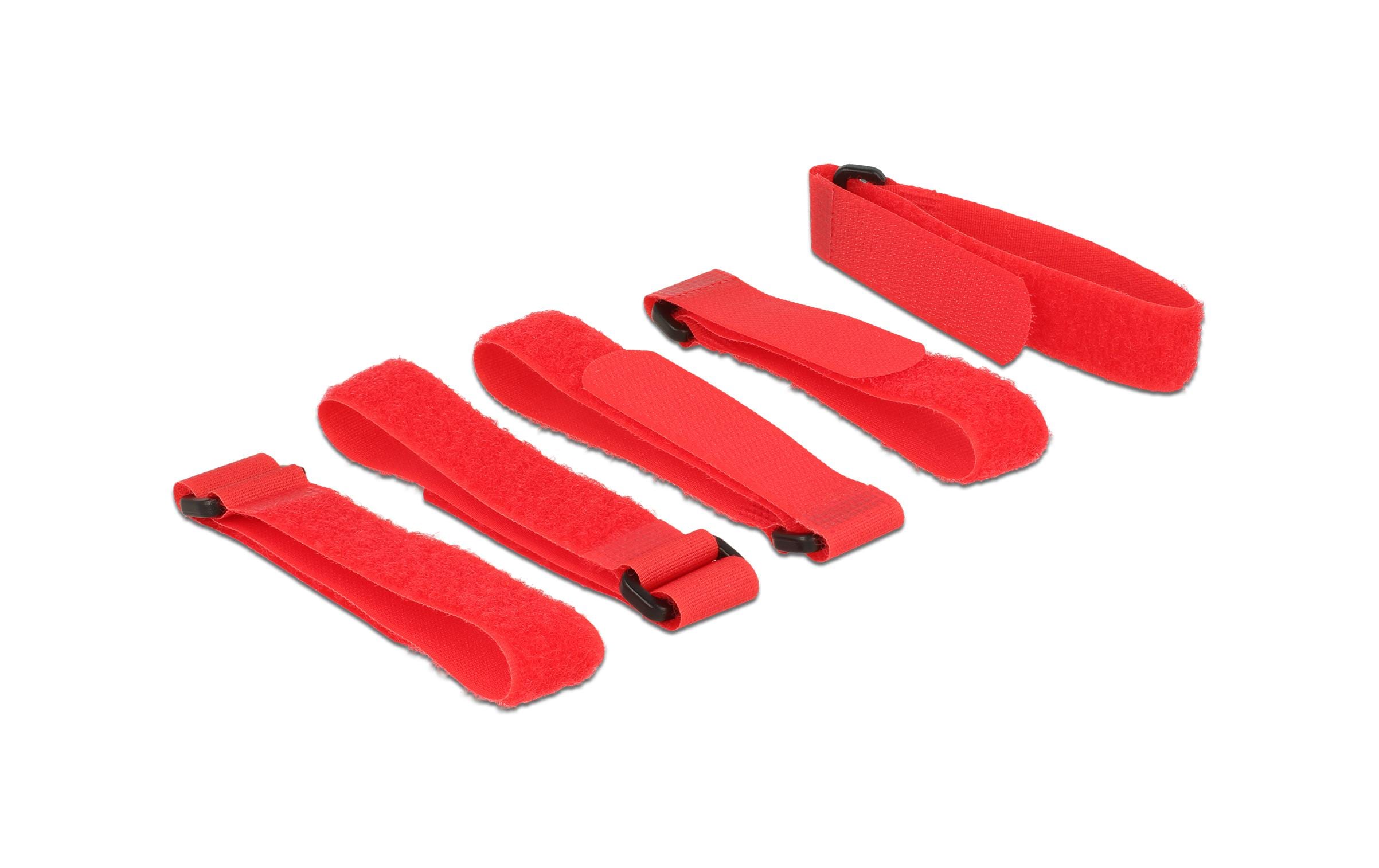 Delock Klettkabelbinder mit Schlaufe Rot 300 mm x 20 mm, 5 Stück – Klettkabelbinder von Delock