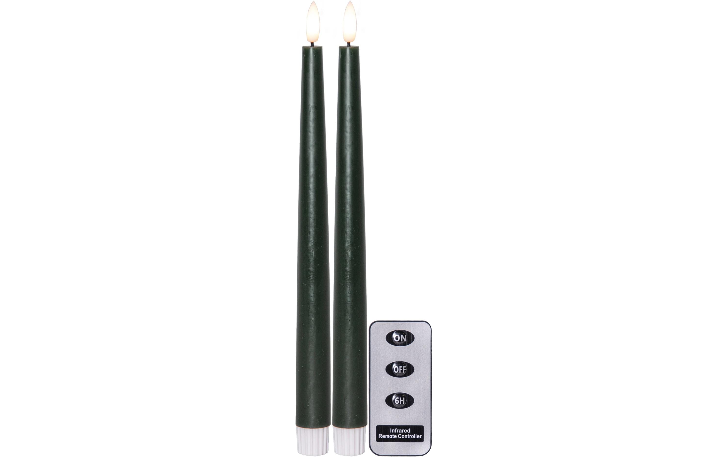 Star Trading LED-Stabkerzen Set Flamme Slim, 2 Stück, Grün – LED-Stabkerze mit Timer mit Fernbedienung von Star Trading