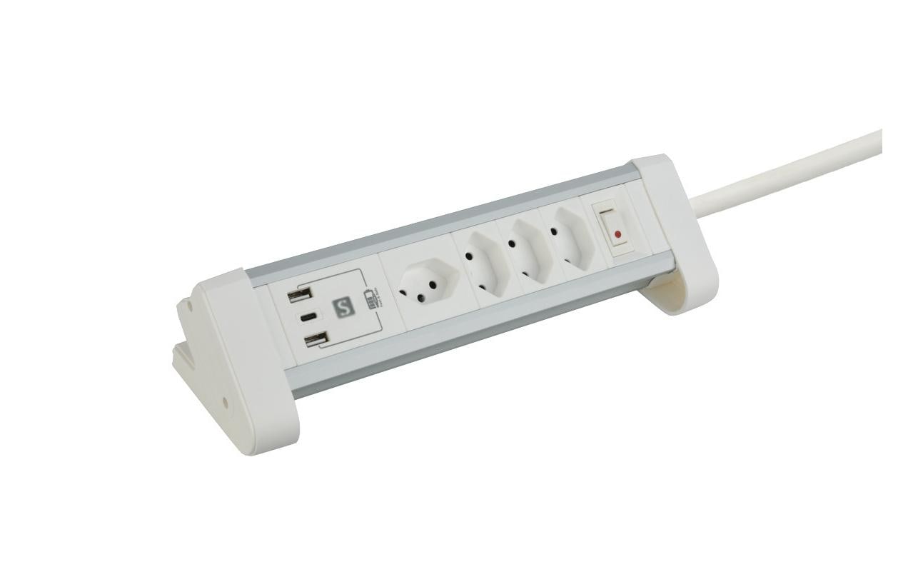 Schönenberger Steckdosenleiste 4 x T13, 1 x USB-C / 2 x USB-A 2 m – Tischsteckdosenleiste von Schönenberger
