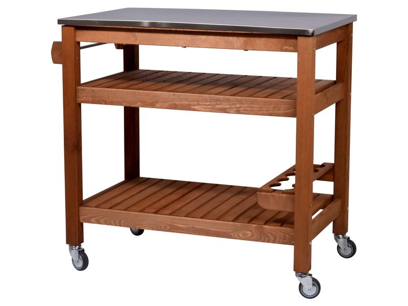 Beistellwagen aus Holz mit Edelstahlplatte