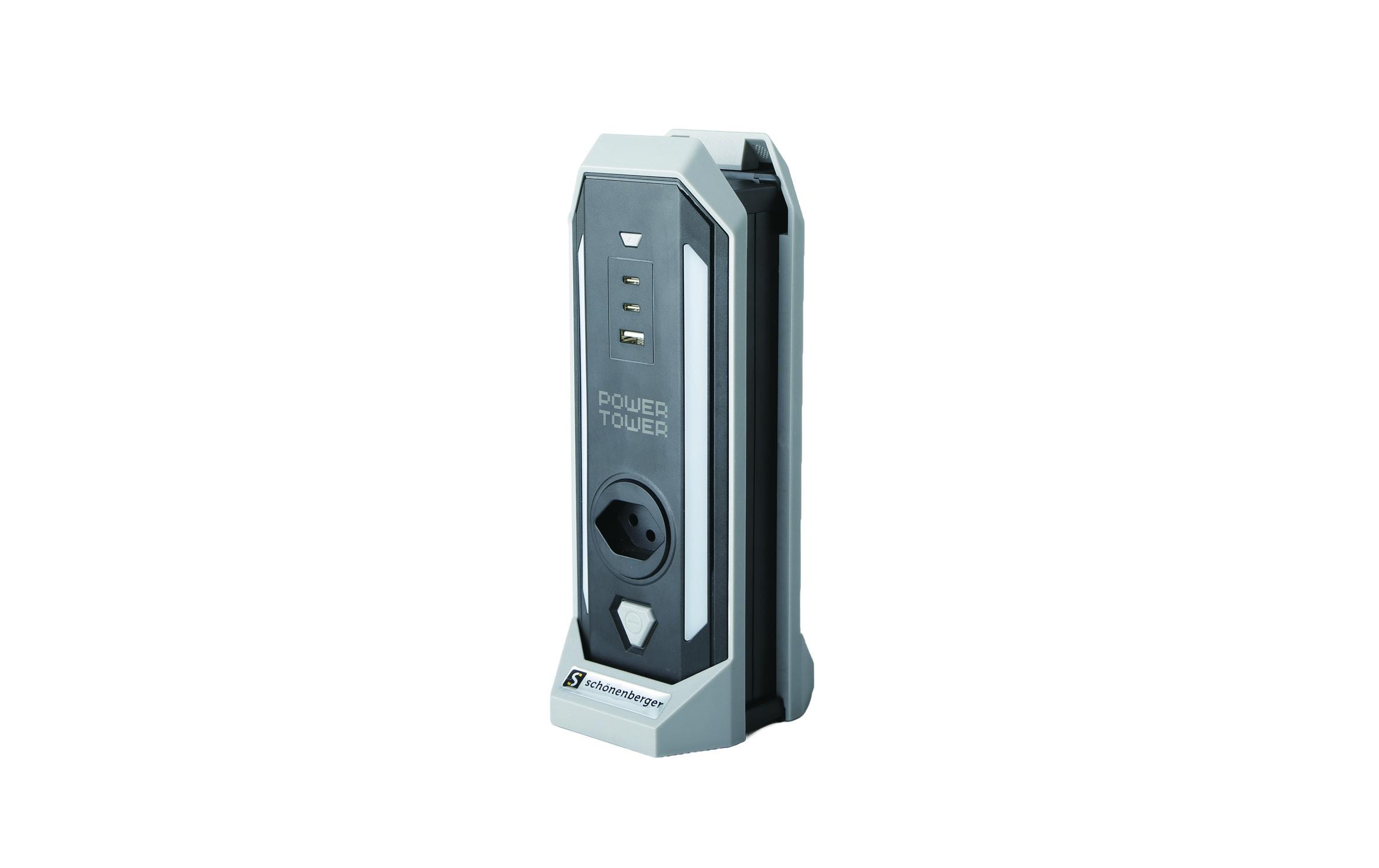 Schönenberger Power Tower 4 x T13 horizontal, 1 x USB-A, 2 x USB-C – Steckerleiste von Schönenberger