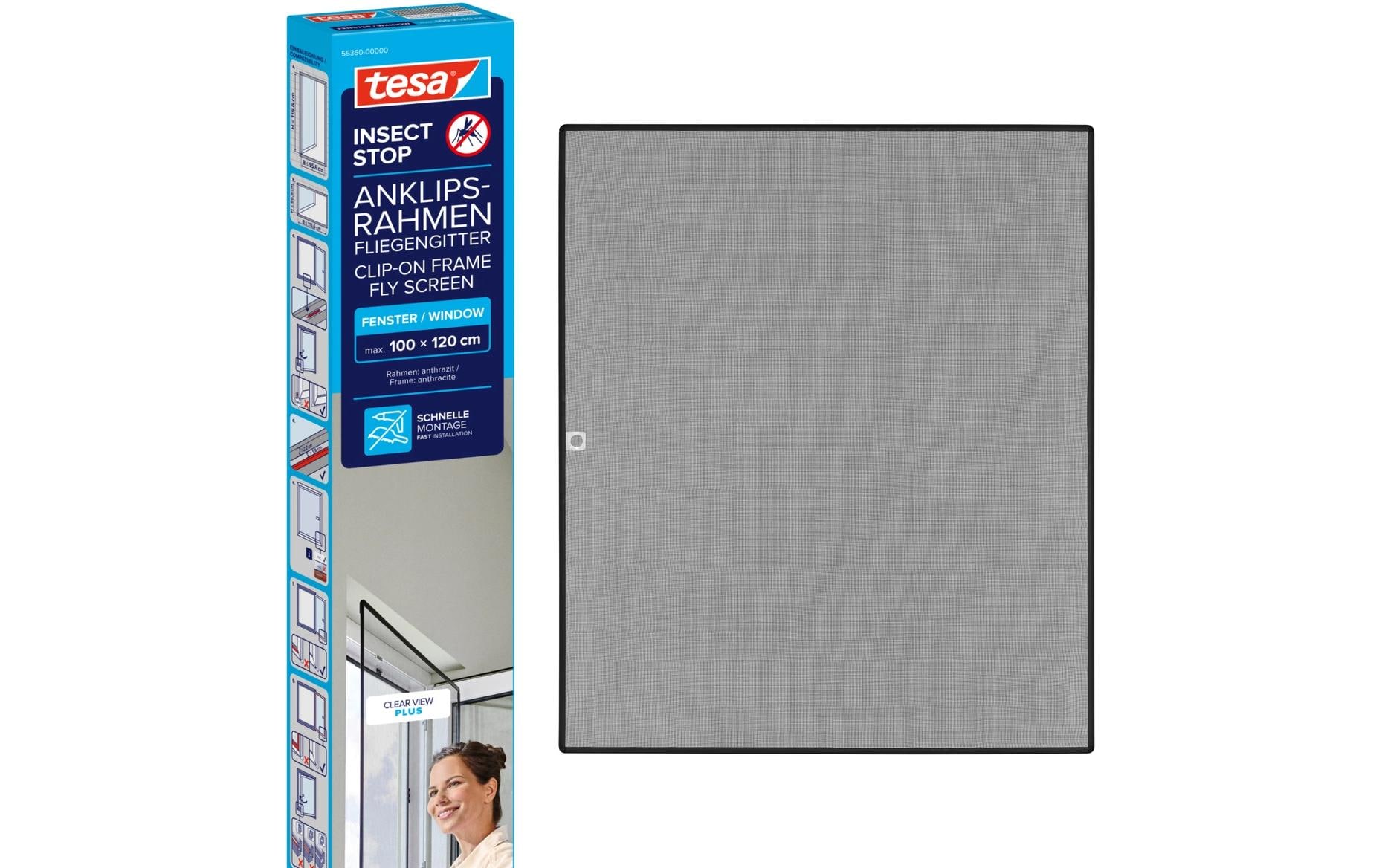 tesa Fliegengitter CLIP-ON Rahmen für Fenster 1 x 1.2 m