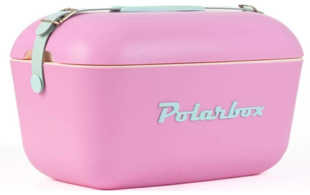 Polarbox Retro Cooler 12 L in Bubblegum Pink – Cyan – Design-Kühlbox mit Lederriemen