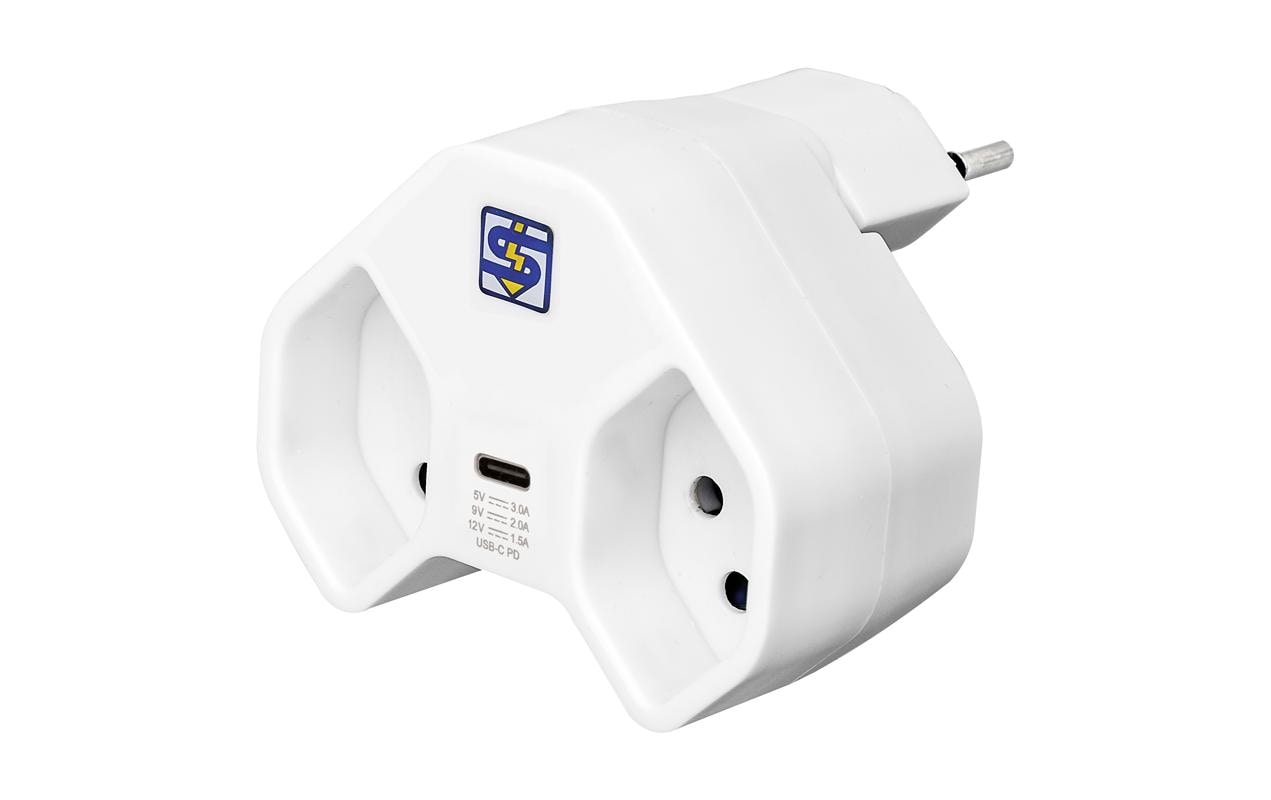 STEFFEN Abzweigstecker 2 x T13 USB-C, Weiss, drehbar 320° – Mehrfachstecker von STEFFEN