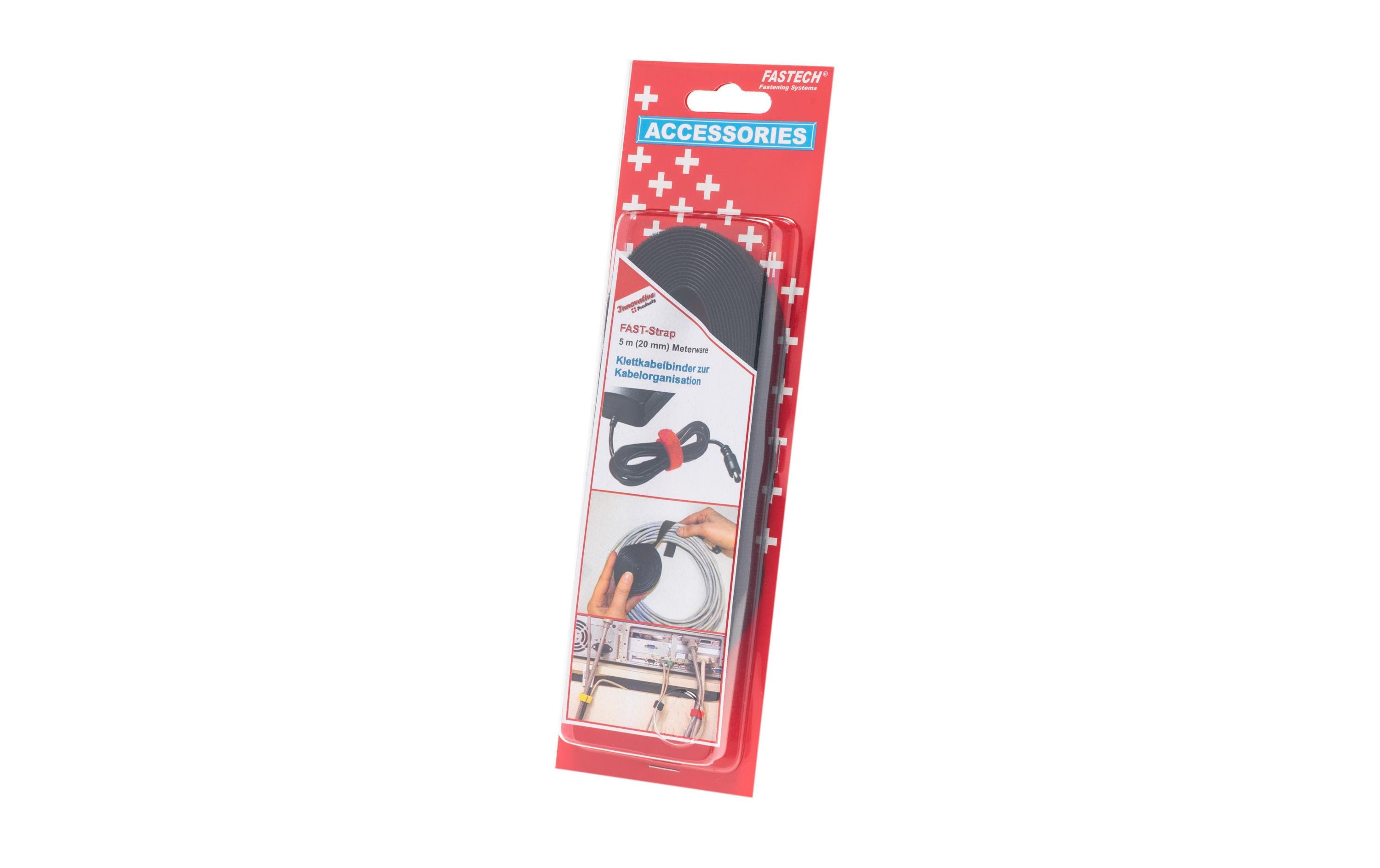 FASTECH Klett-Kabelbinder 5 m x 20 mm, Schwarz – Klettband-Rolle von FASTECH