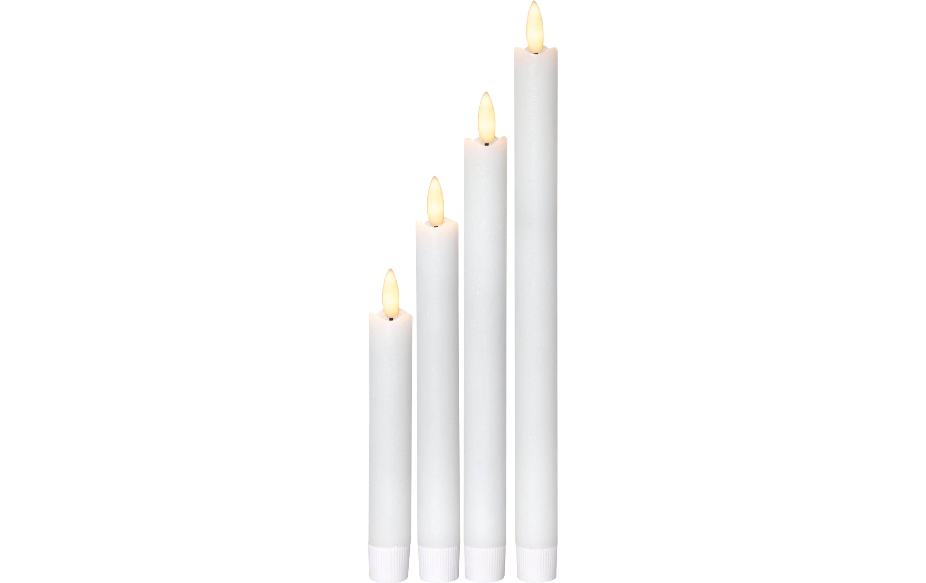Star Trading LED-Stabkerzen Set Dinner Flamme Ø 2.1x28.5 cm, Weiss, 4 Stk – LED-Stabkerze mit Timer von Star Trading