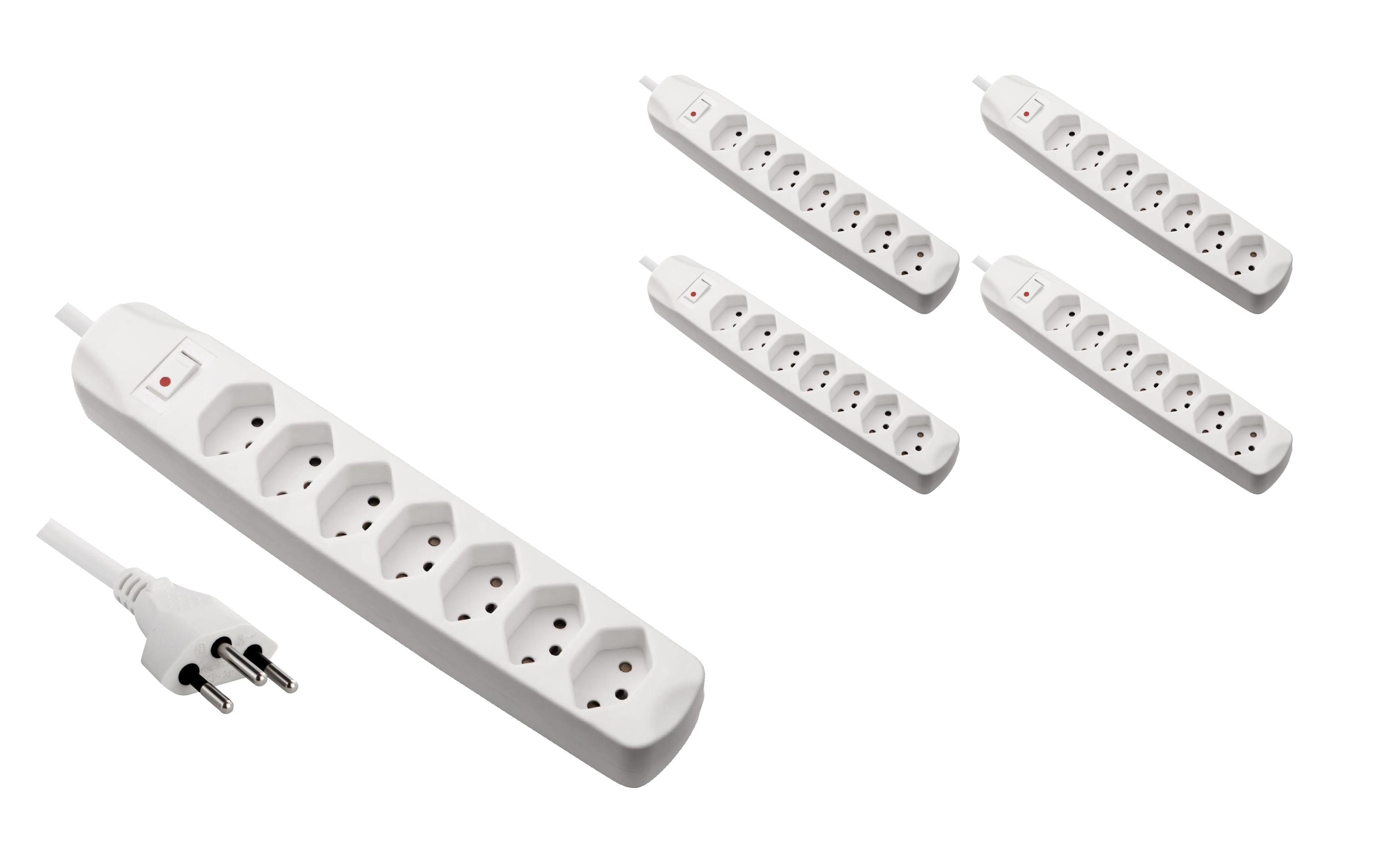 FURBER.power Steckdosenleiste 7x T13 mit Schalter, 5 Stück, Weiss – Steckerleiste von FURBER.power