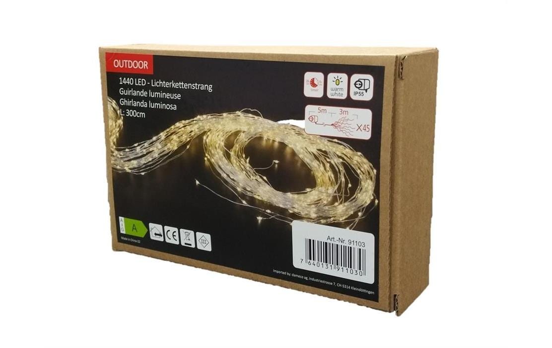 Dameco LED Lichterkette Angel Hair 3 m 1440 LED, Silber