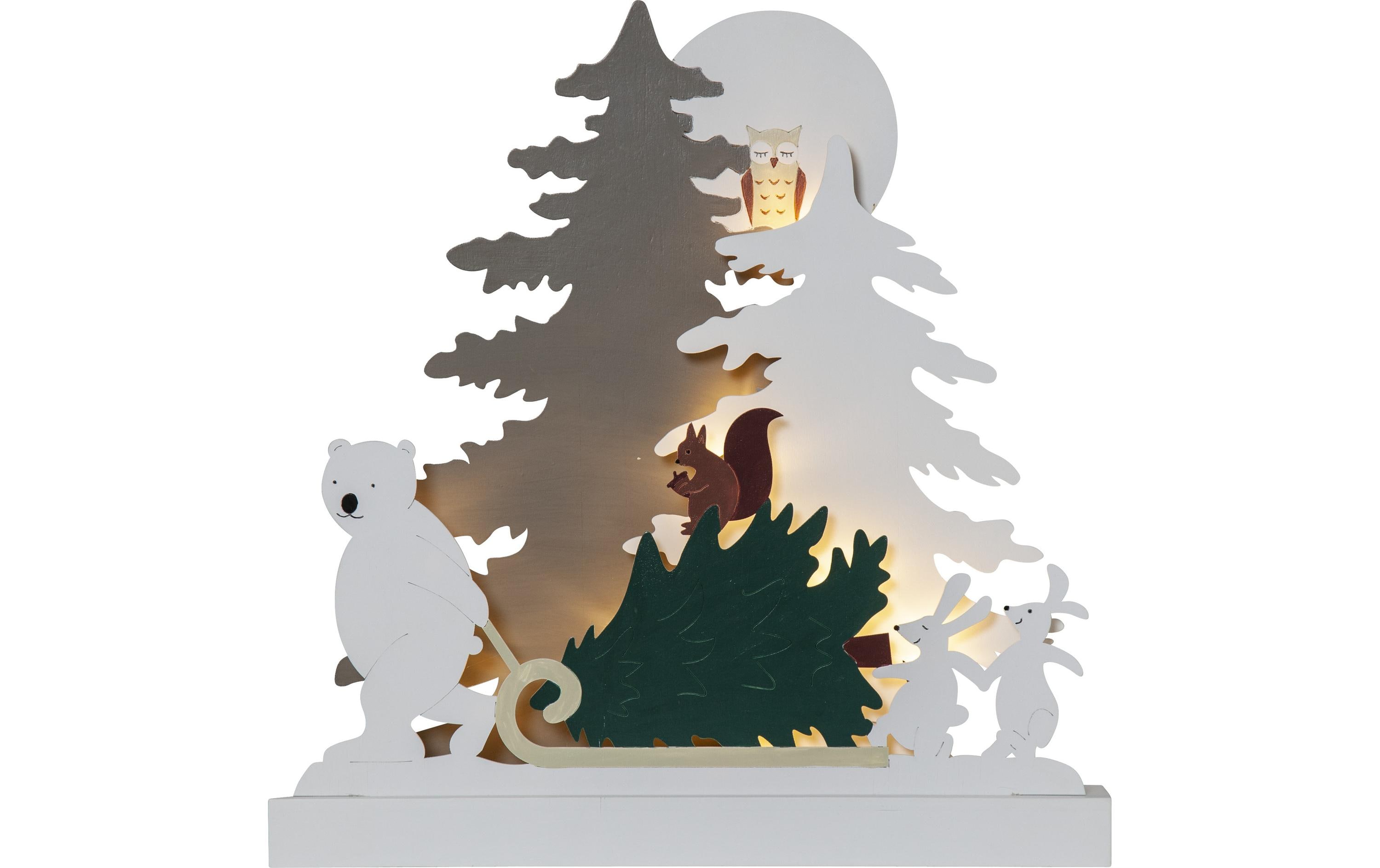 Star Trading Tischdeko Forest Friends, 38 cm, Holz – LED-Weihnachtsdeko mit Timer von Star Trading