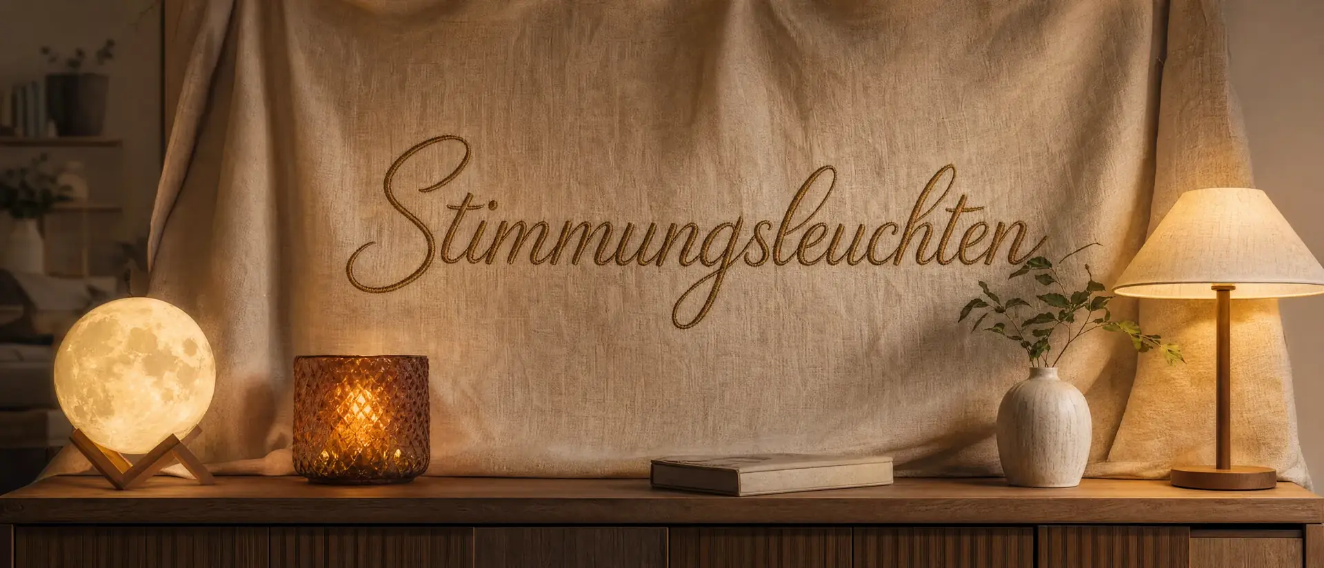 Stimmungsleuchten – weihnachtlich dekoriertes Banner mit Lichterketten und Kerzen