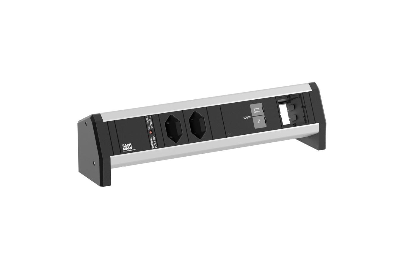 Bachmann Tischsteckdosenleiste DESK 2xT13 1xUSB C/C 100W 1xCM alu/sc – Tischsteckdosenleiste von Bachmann