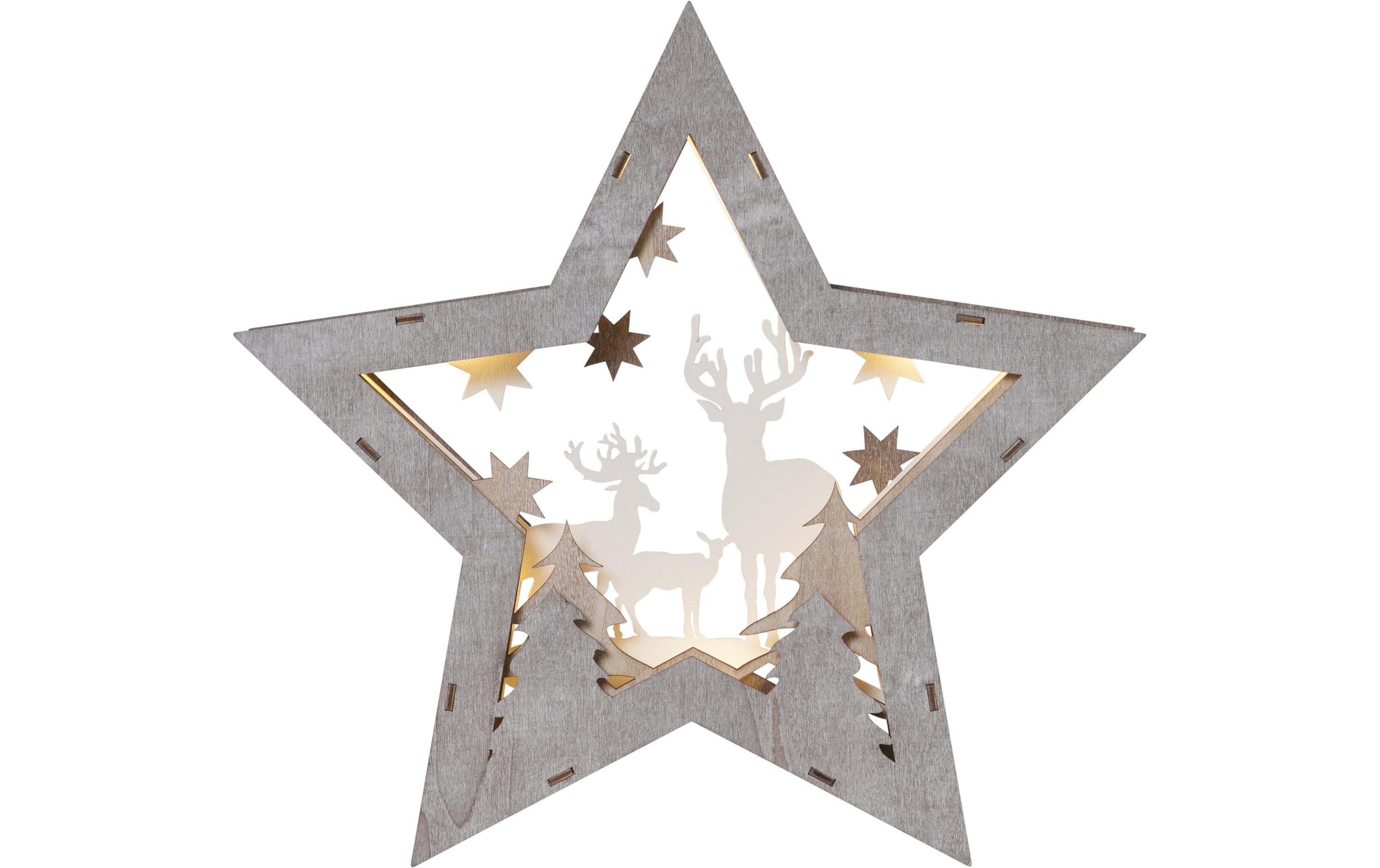 Star Trading Tischdeko Stern Fauna, 34 cm, Holz – LED-Weihnachtsdeko von Star Trading
