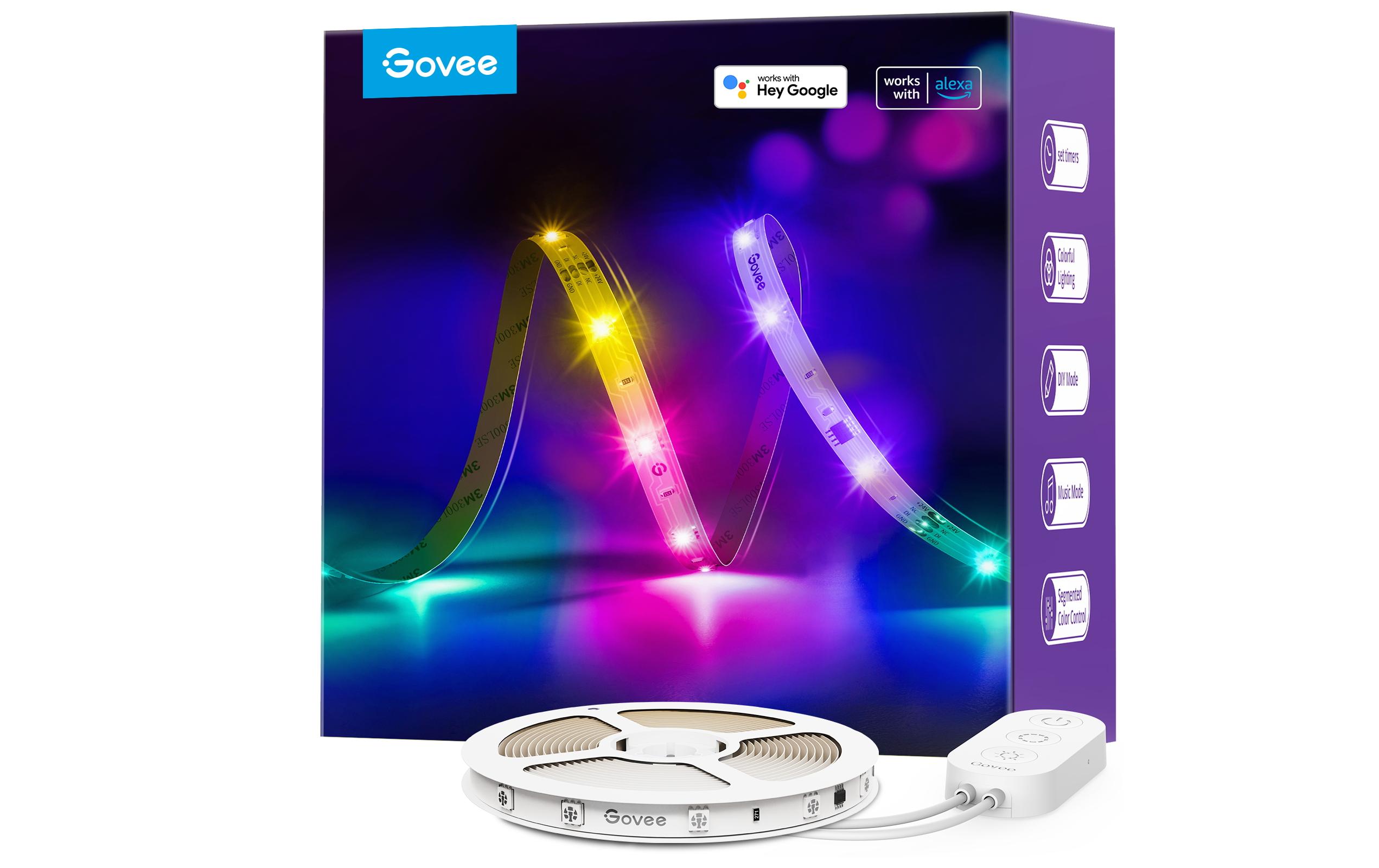 Govee LED Stripe Basic, 10 m, RGBIC, Wi-Fi + Bluetooth – Smarter LED-Streifen RGBIC mit Netzteil von Govee