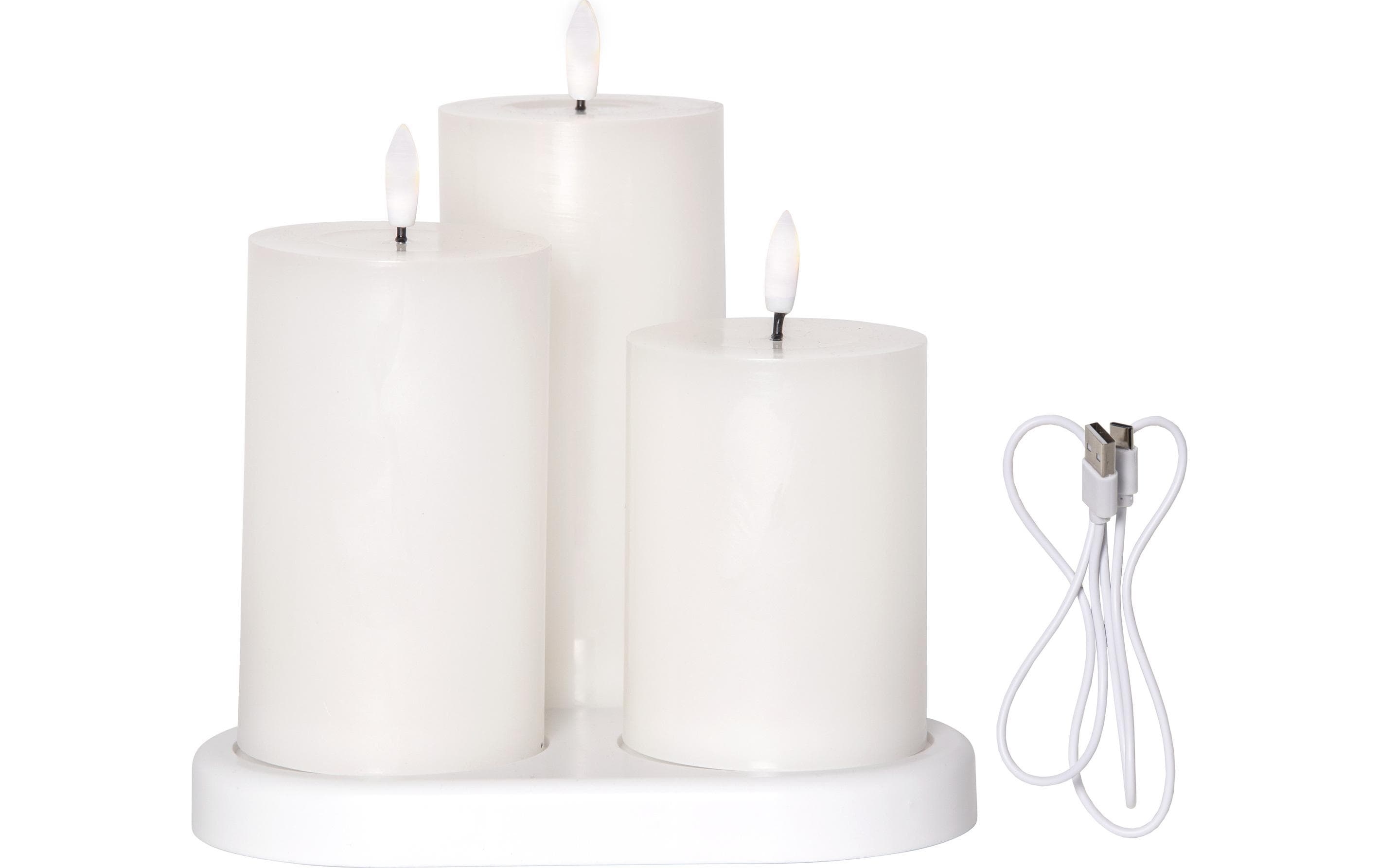Star Trading LED-Kerzen Set Pillar Charge 3P Indoor, Weiss – LED-Kerze mit Timer von Star Trading