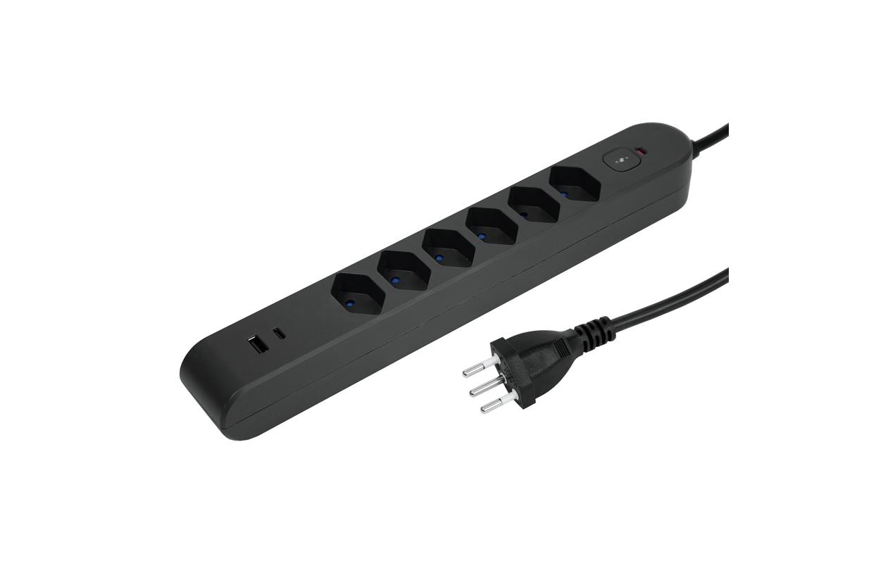 STEFFEN Steckdosenleiste IQ 6 x T13, USB-A+C Anthrazit, 3 m Kabel – Steckerleiste von STEFFEN