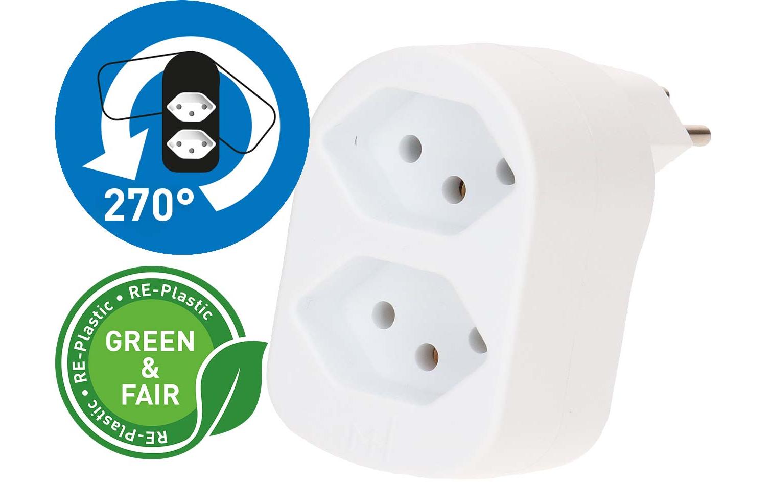 Max Hauri Mehrfachstecker ADAPT 2x Typ 13 weiss drehbar Green+Fair – Mehrfachstecker von Max Hauri