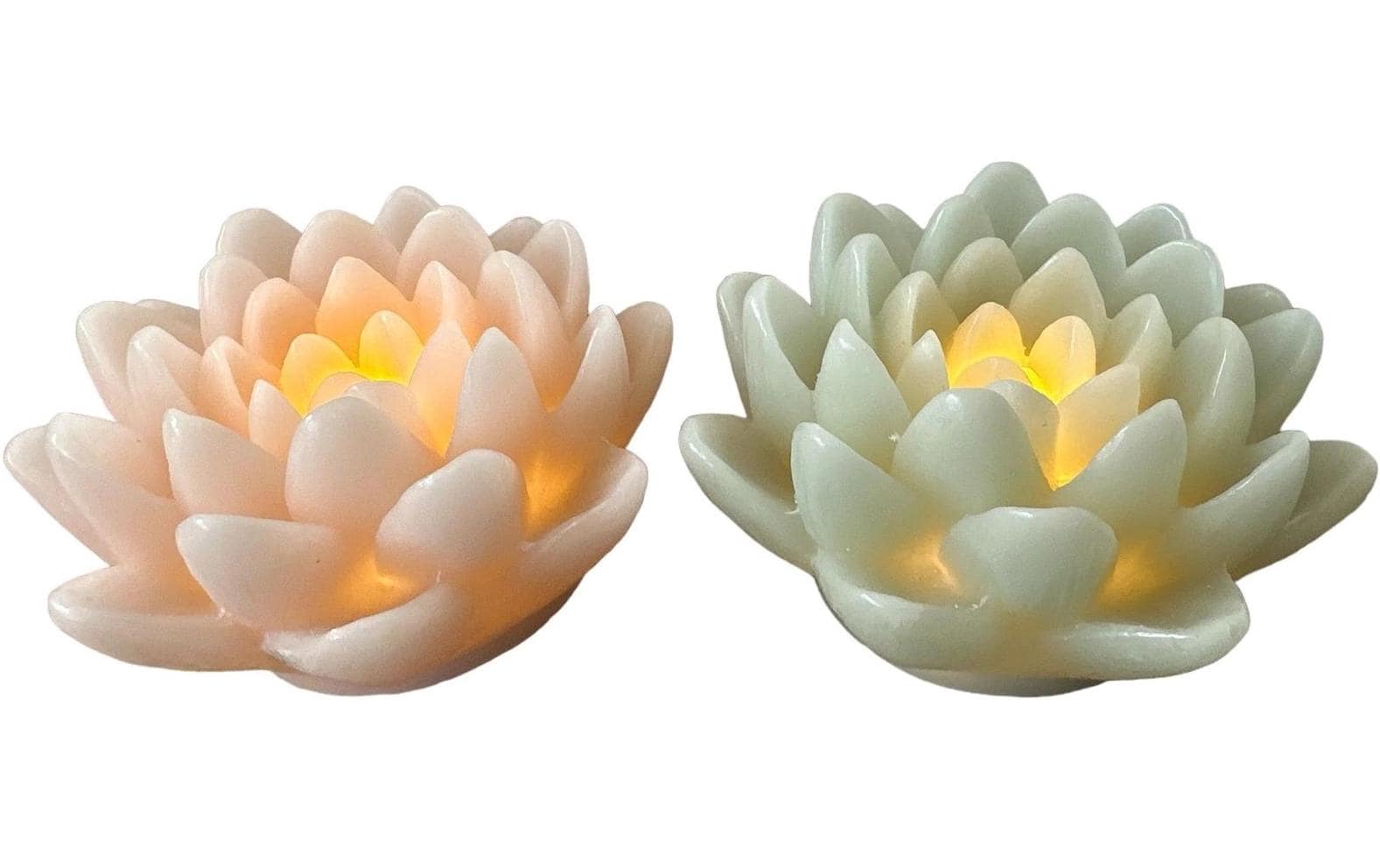 Dameco LED Wachskerze Lotus Blüte 2er Set rosa und türkis grün – LED-Kerze für aussen von Dameco