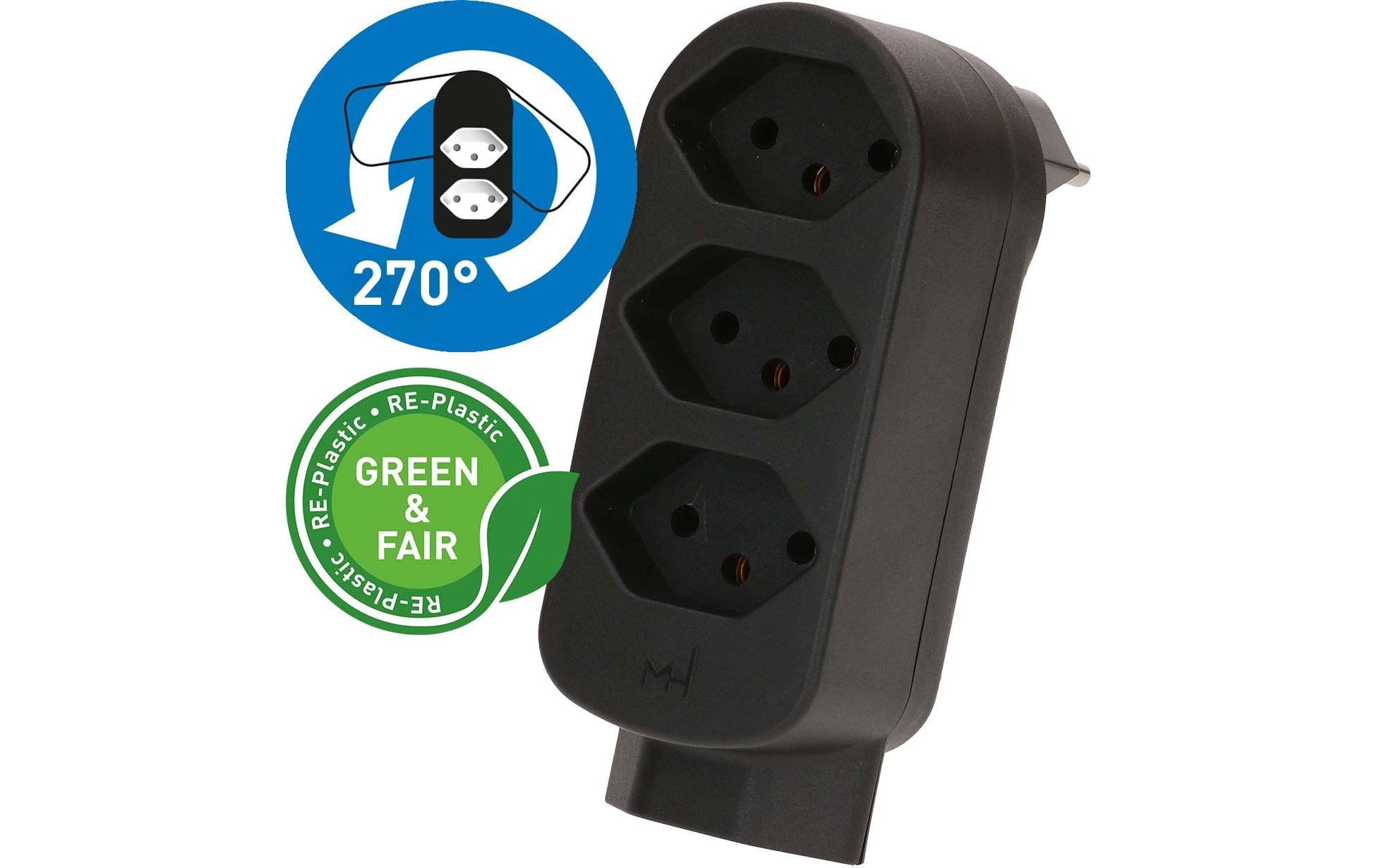 Max Hauri Mehrfachstecker ADAPT 3+1x Typ 13 schwarz drehbar Green+Fair – Mehrfachstecker von Max Hauri