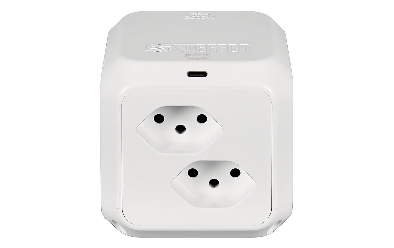 STEFFEN Steckdosenwürfel CUBE 8x T13 + 1x USB-C PD 18 W, Weiss – Steckerleiste von STEFFEN