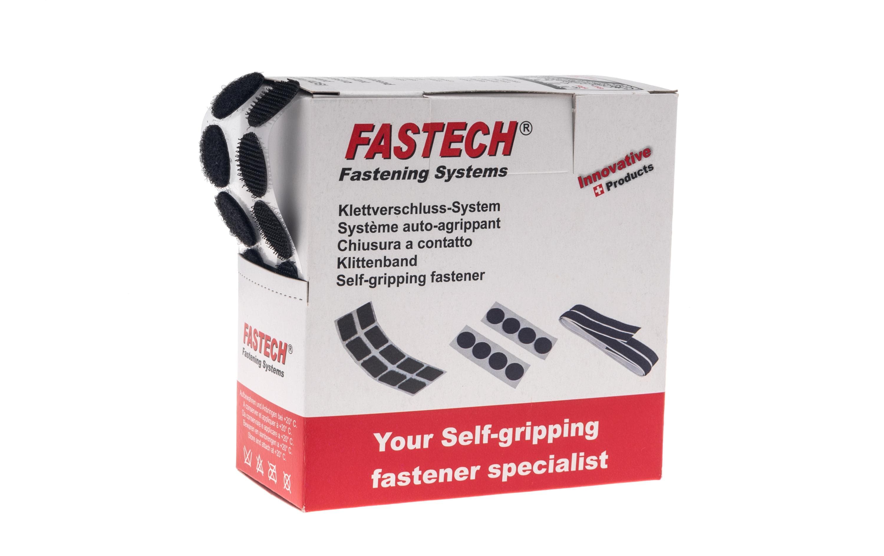 FASTECH Klettpunkte Box 20 mm x 5 m selbstklebend, Schwarz – Klettband von FASTECH