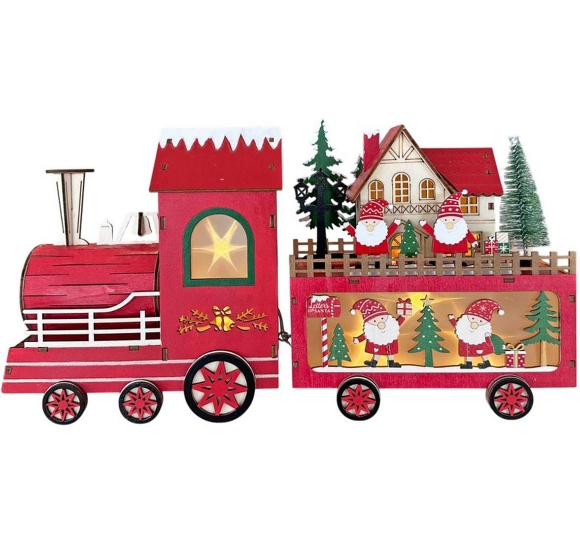 Dameco LED Deko XMAS Zug aus FSC Holz in Rot 1 Lok + 1 Anhänger