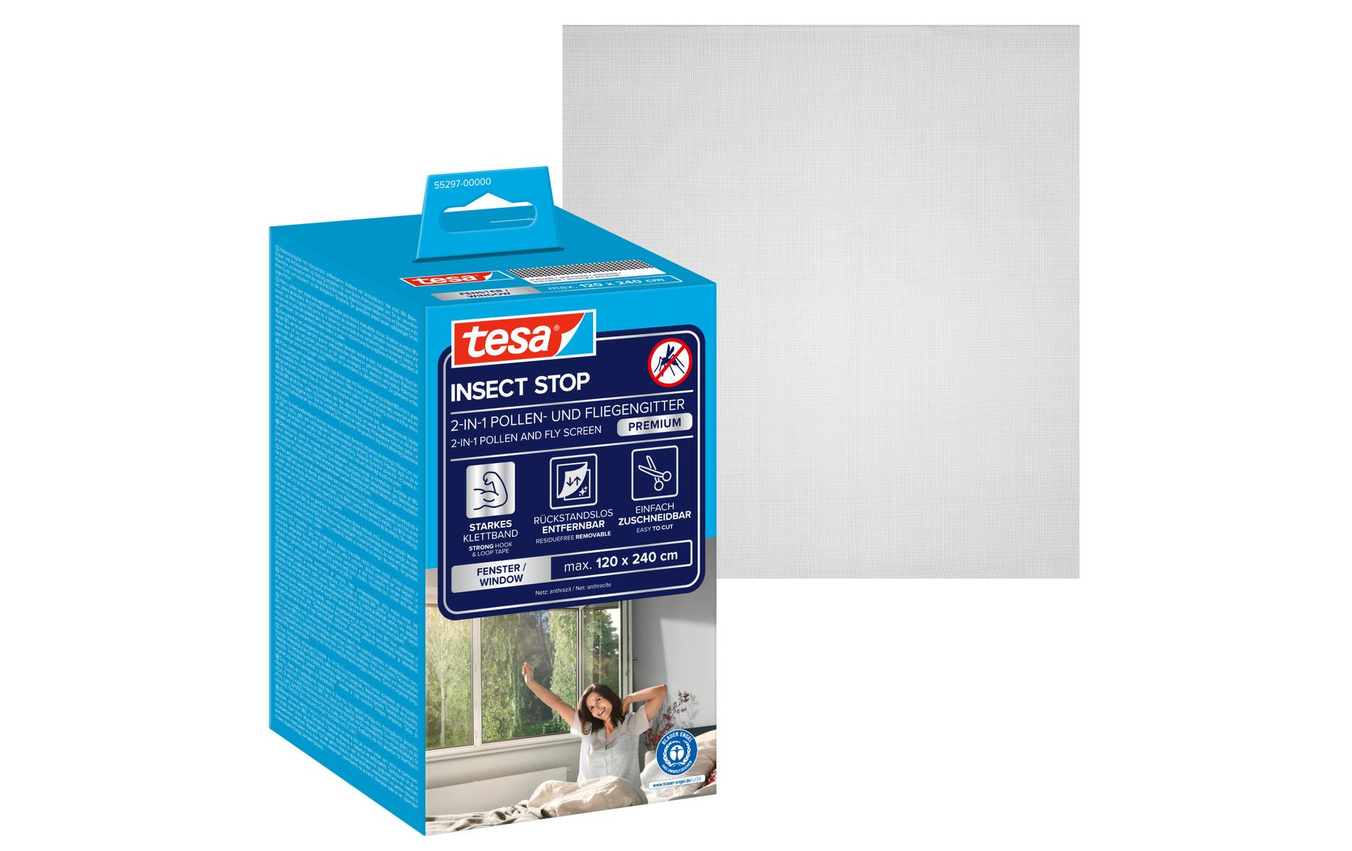 tesa Pollenschutzgitter 120 x 240 cm, Anthrazit-transparent